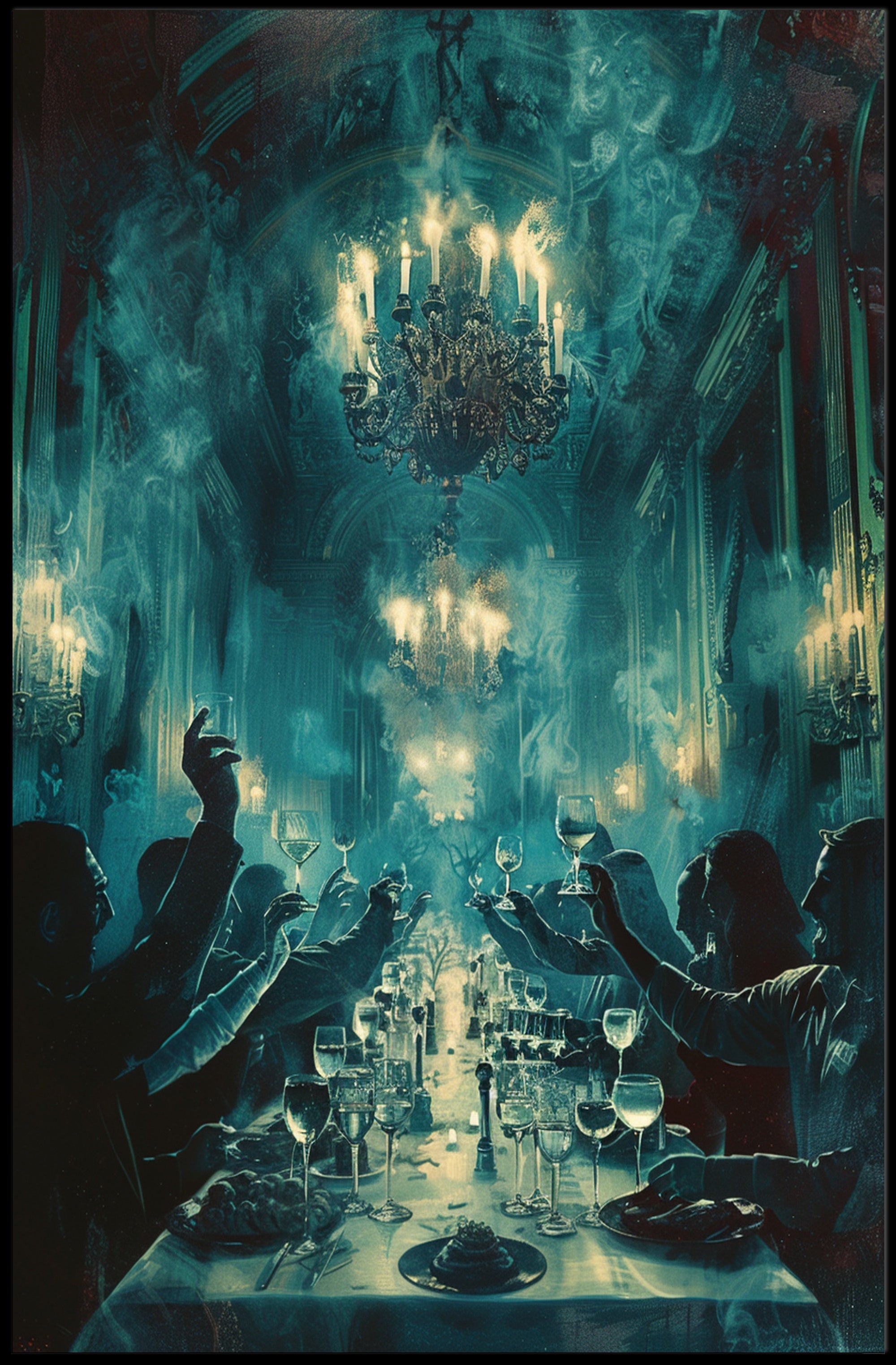 Mystical Gathering in Opulent Banquet Scene Fantasy Poster PosterGoat