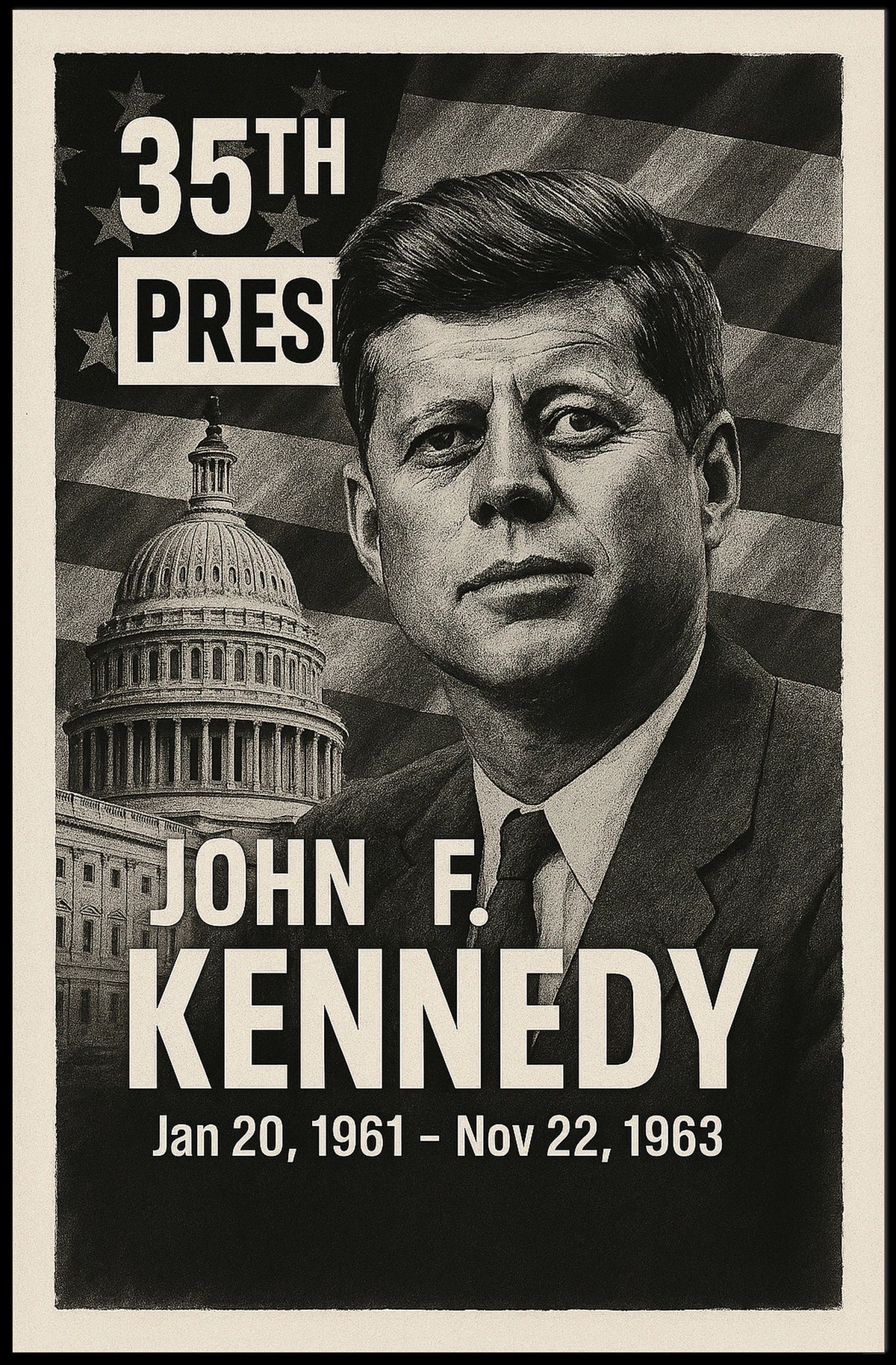 John F. Kennedy 35th President of the United States Digital Montaje Poster