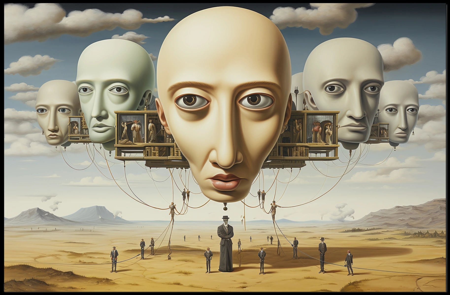Surreal Dreamscape with Floating Heads - Abstract or Artistic Poster