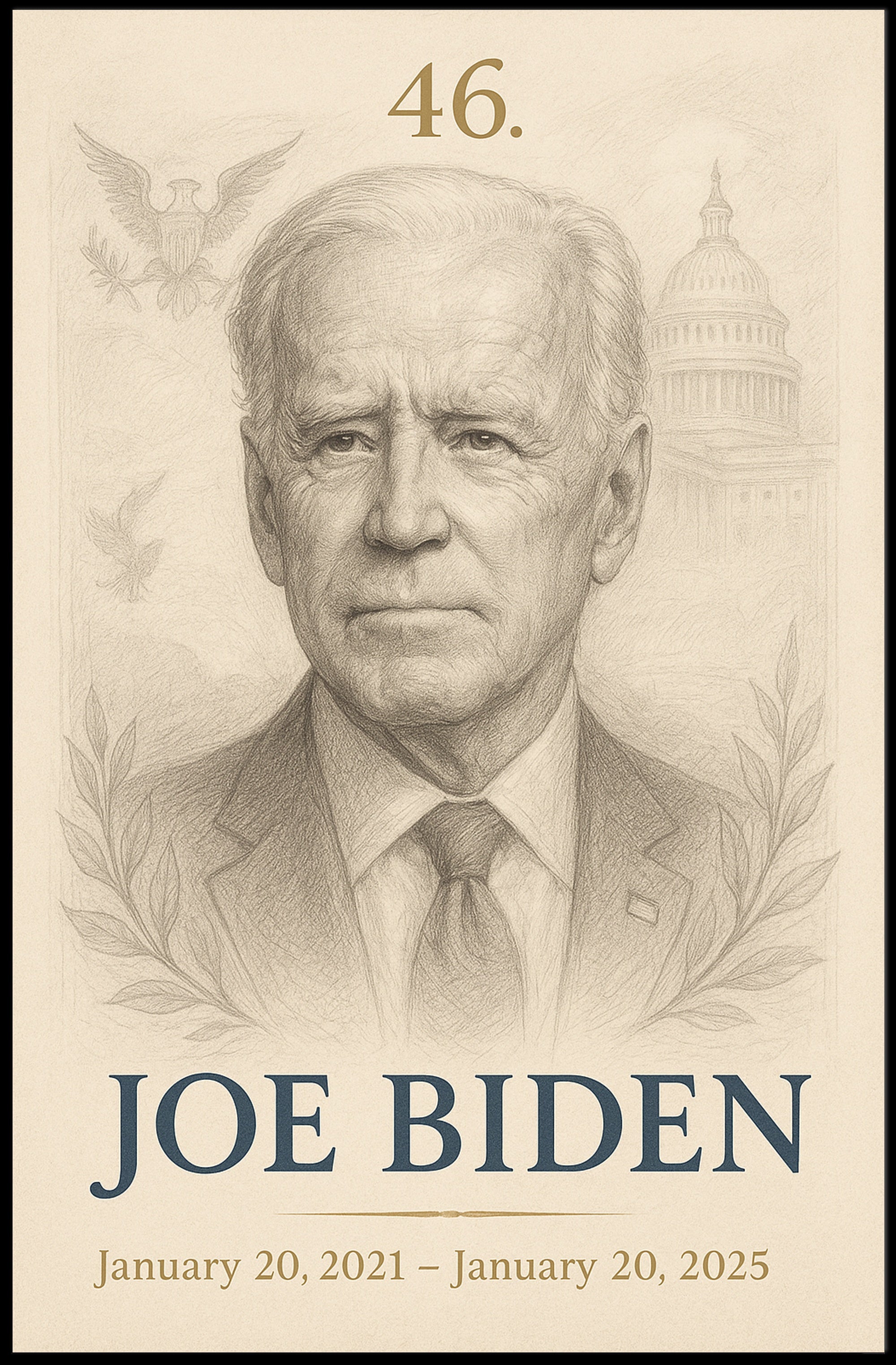 Joe Biden 46th President Sketch Poster Art Print for Home Decor PosterGoat