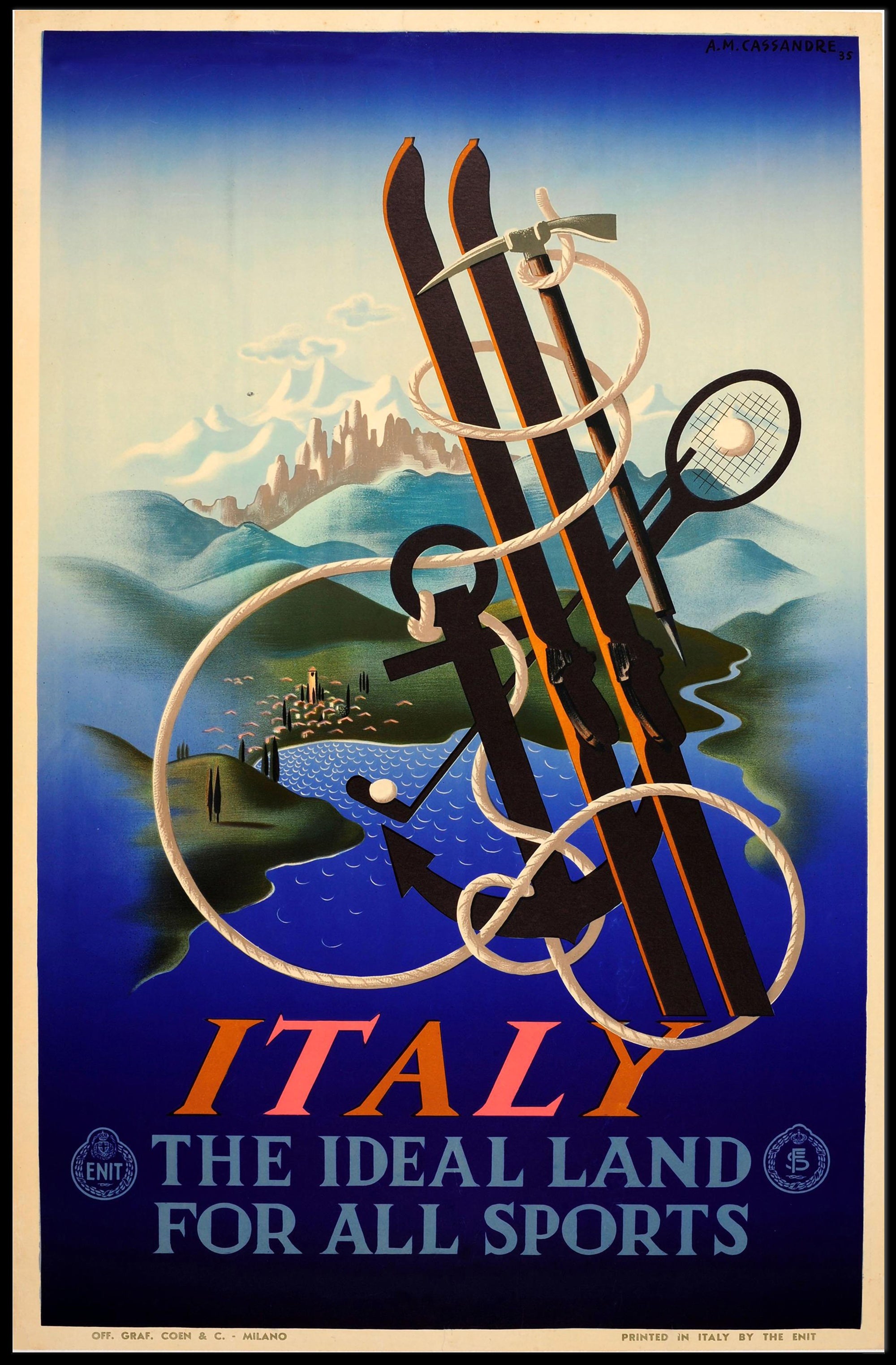 Italy Sports Adventure Vintage Poster Art Deco Influence