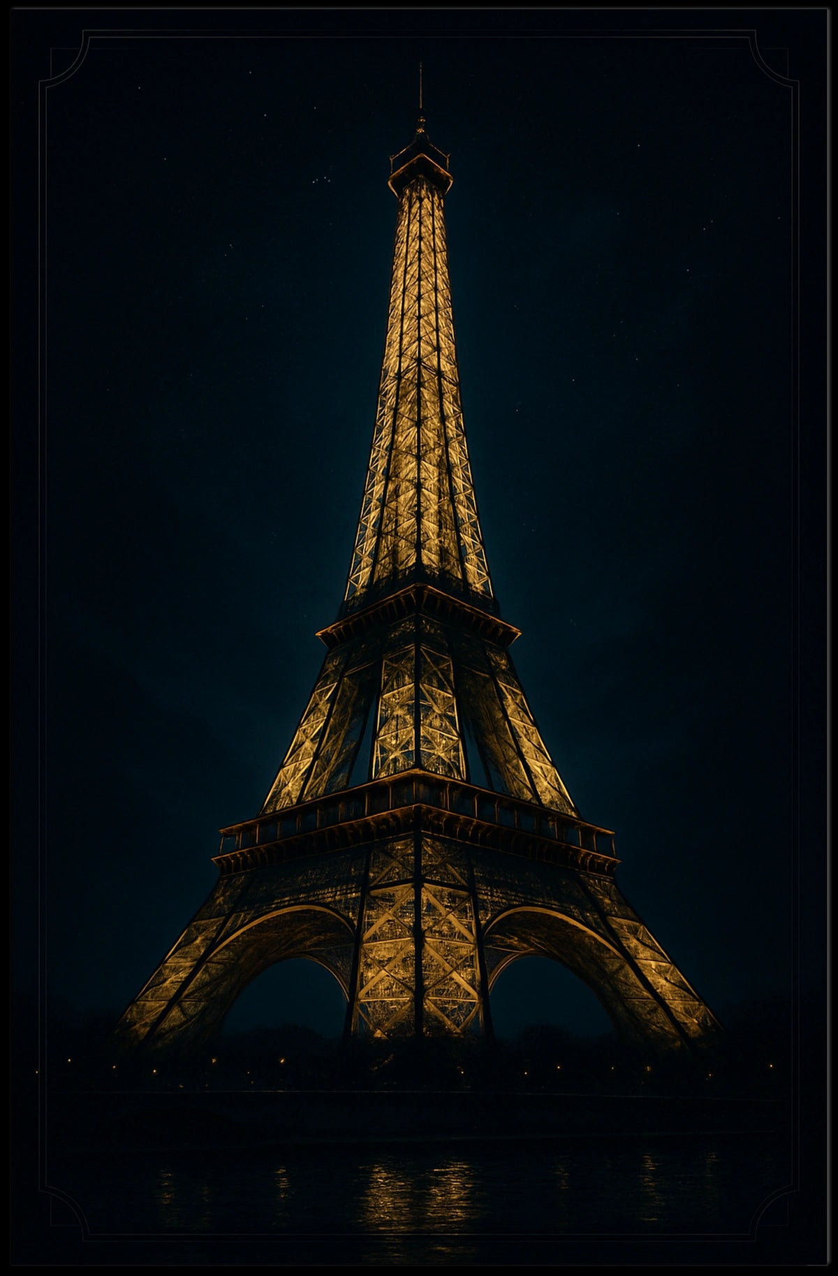 Illuminated Eiffel Tower at Night Poster