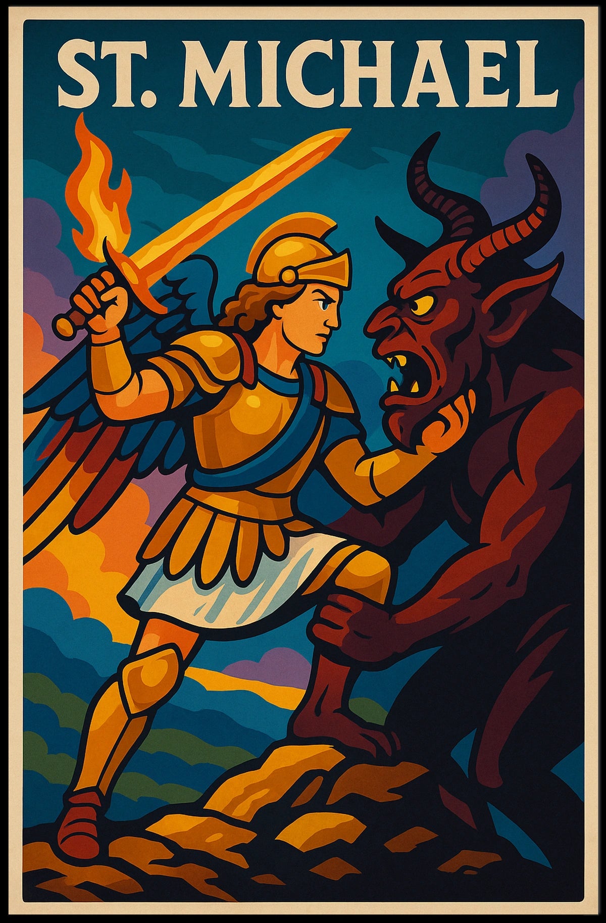 Saint Michael Archangel Wall Art Poster For Catholic Decor Sacred Guardian Artwork