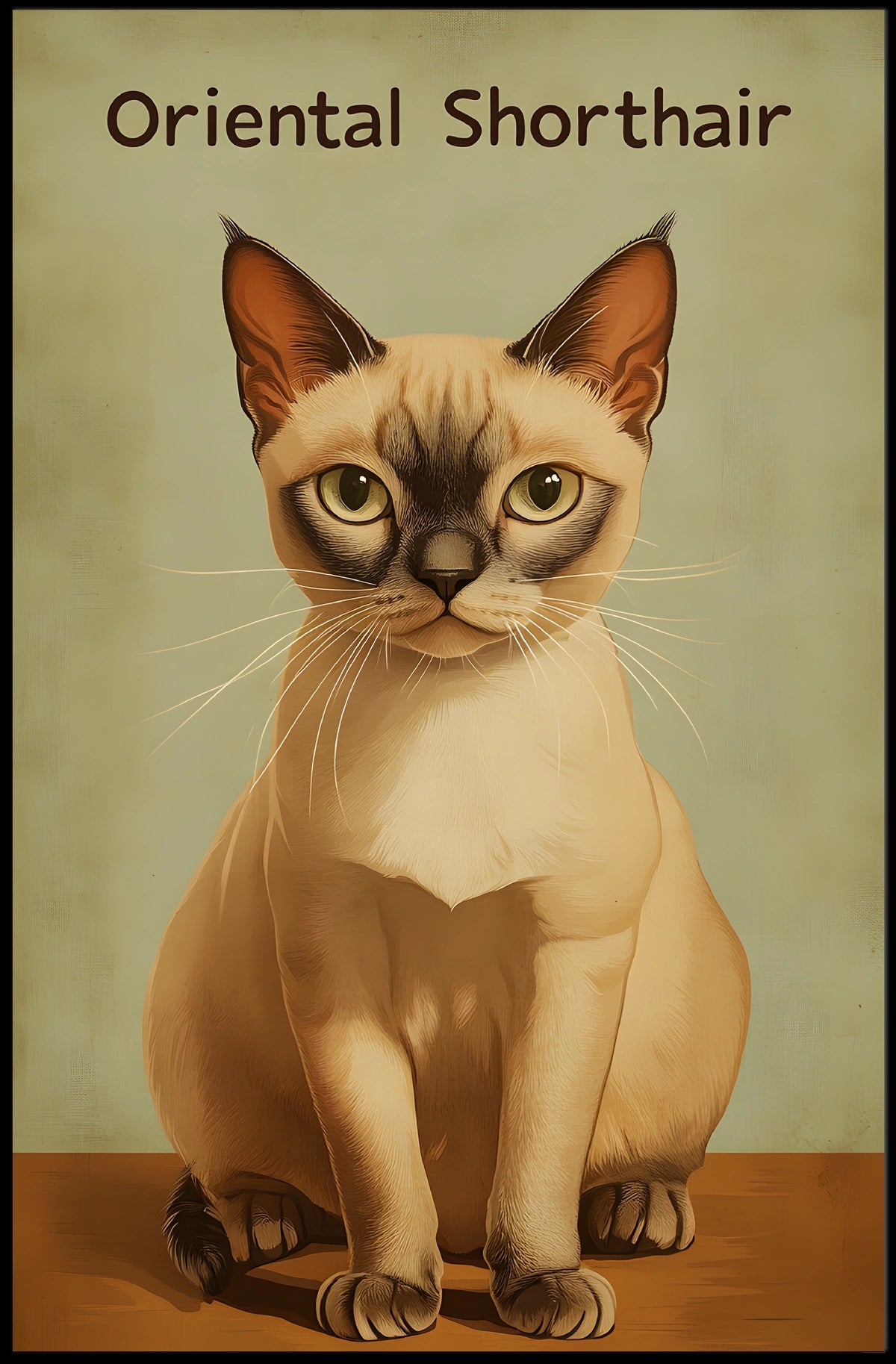 Oriental Shorthair Cat Digital Painting Vintage Poster