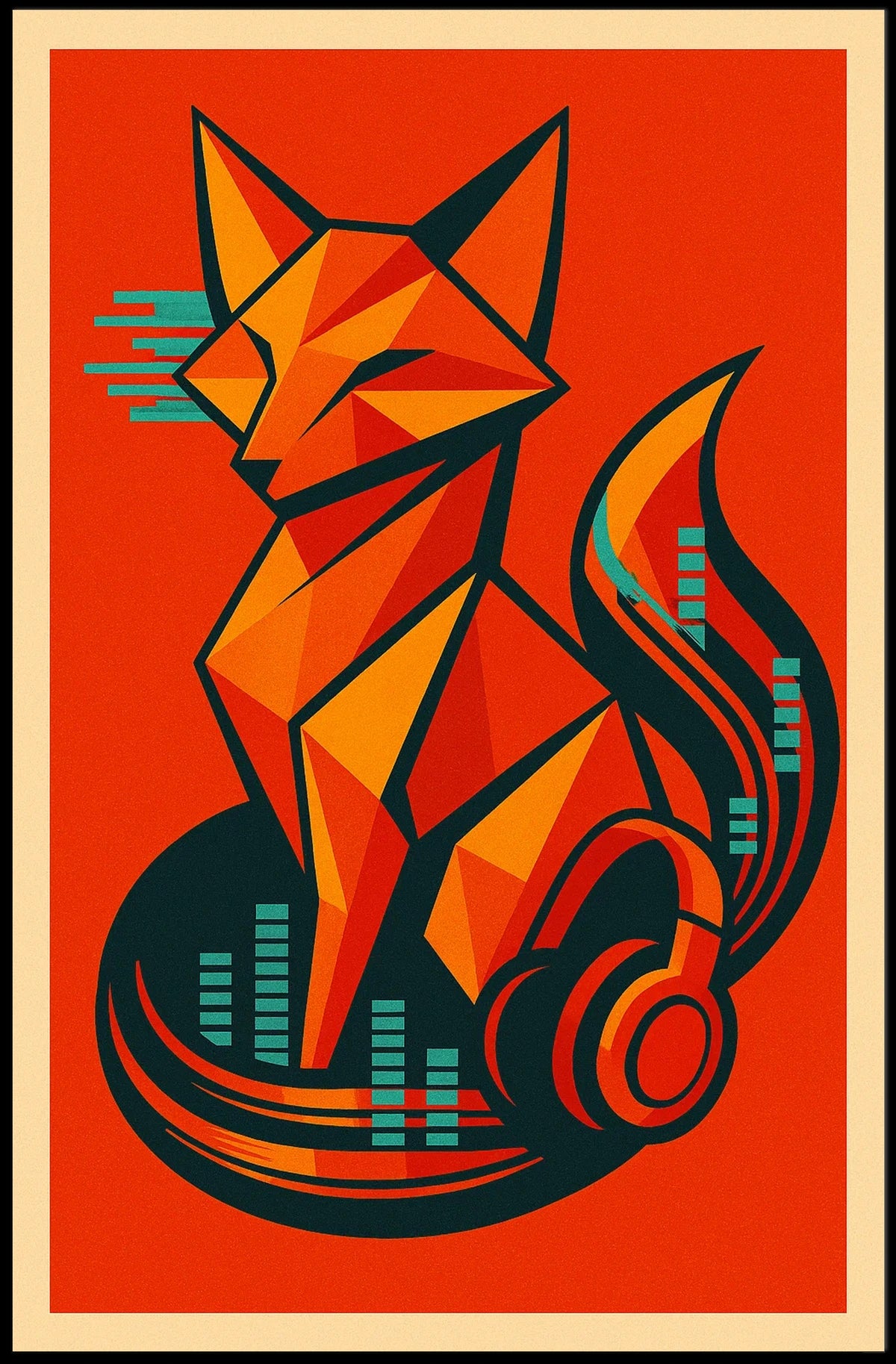 Geometric Fox With Headphones Poster
