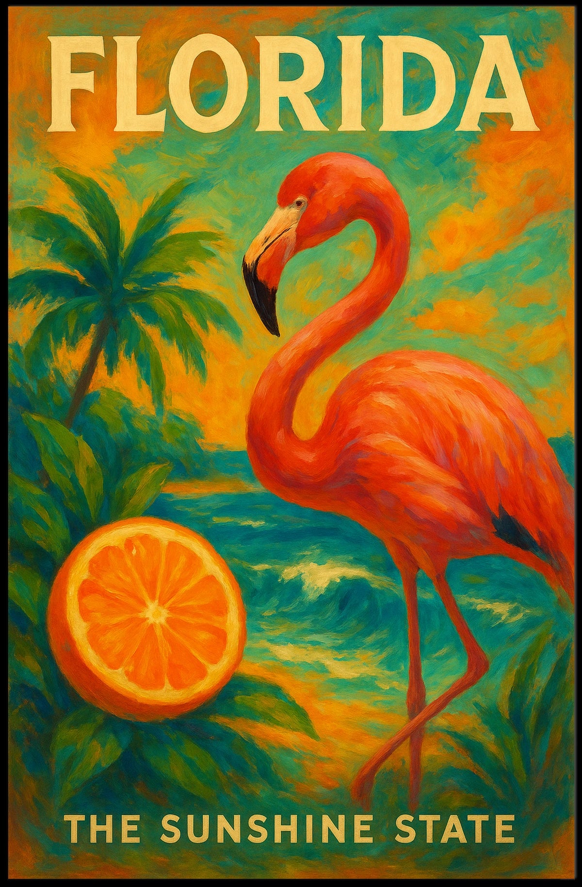 Florida Poster Sunshine State Flamingo Beach Wall Decor