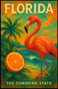 Florida Poster Sunshine State Flamingo Beach Wall Decor