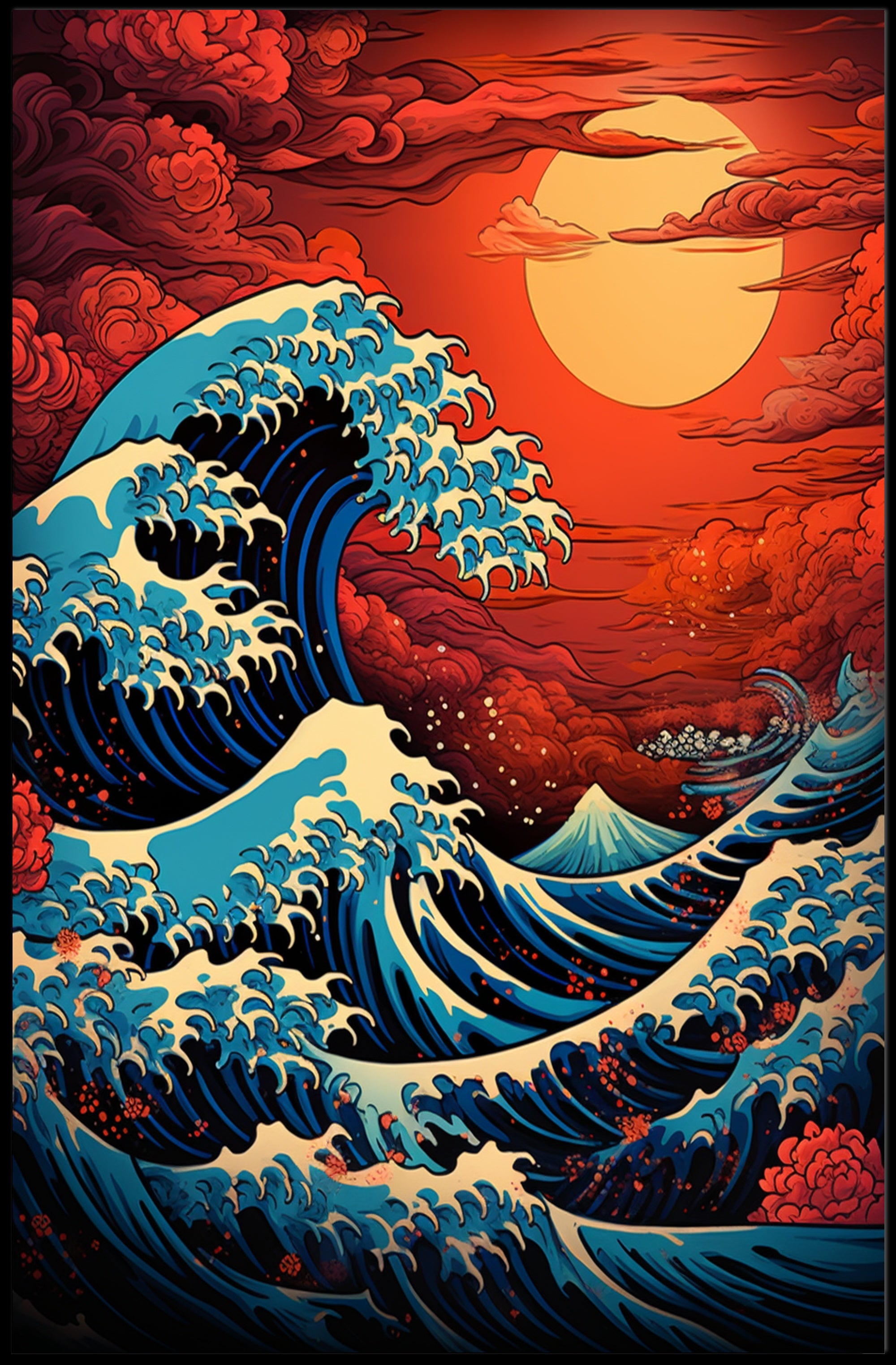 The Great Wave And Fiery Sky Poster PosterGoat