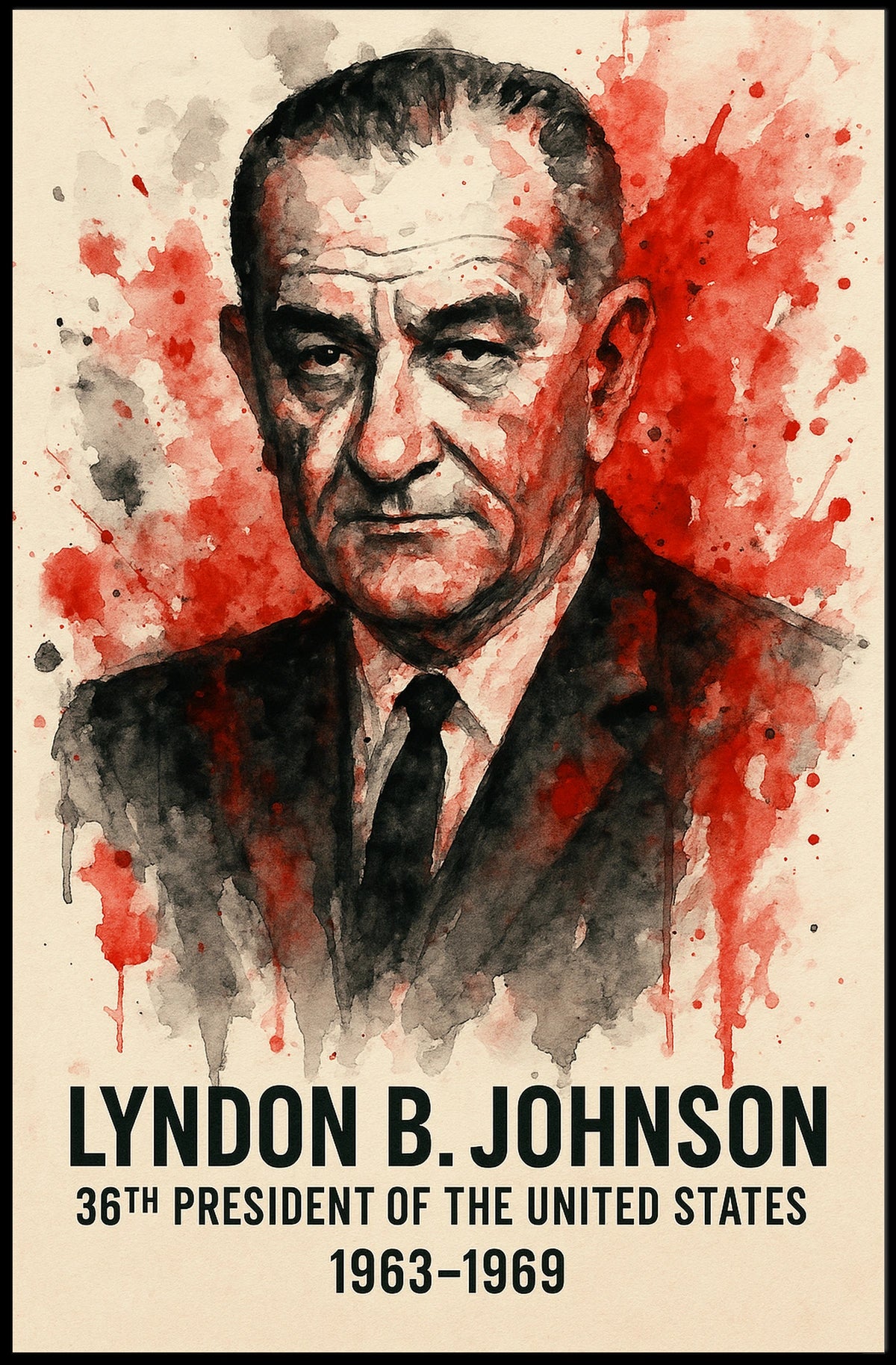 Lyndon B. Johnson Watercolor Presidential Historical or Presidential Poster