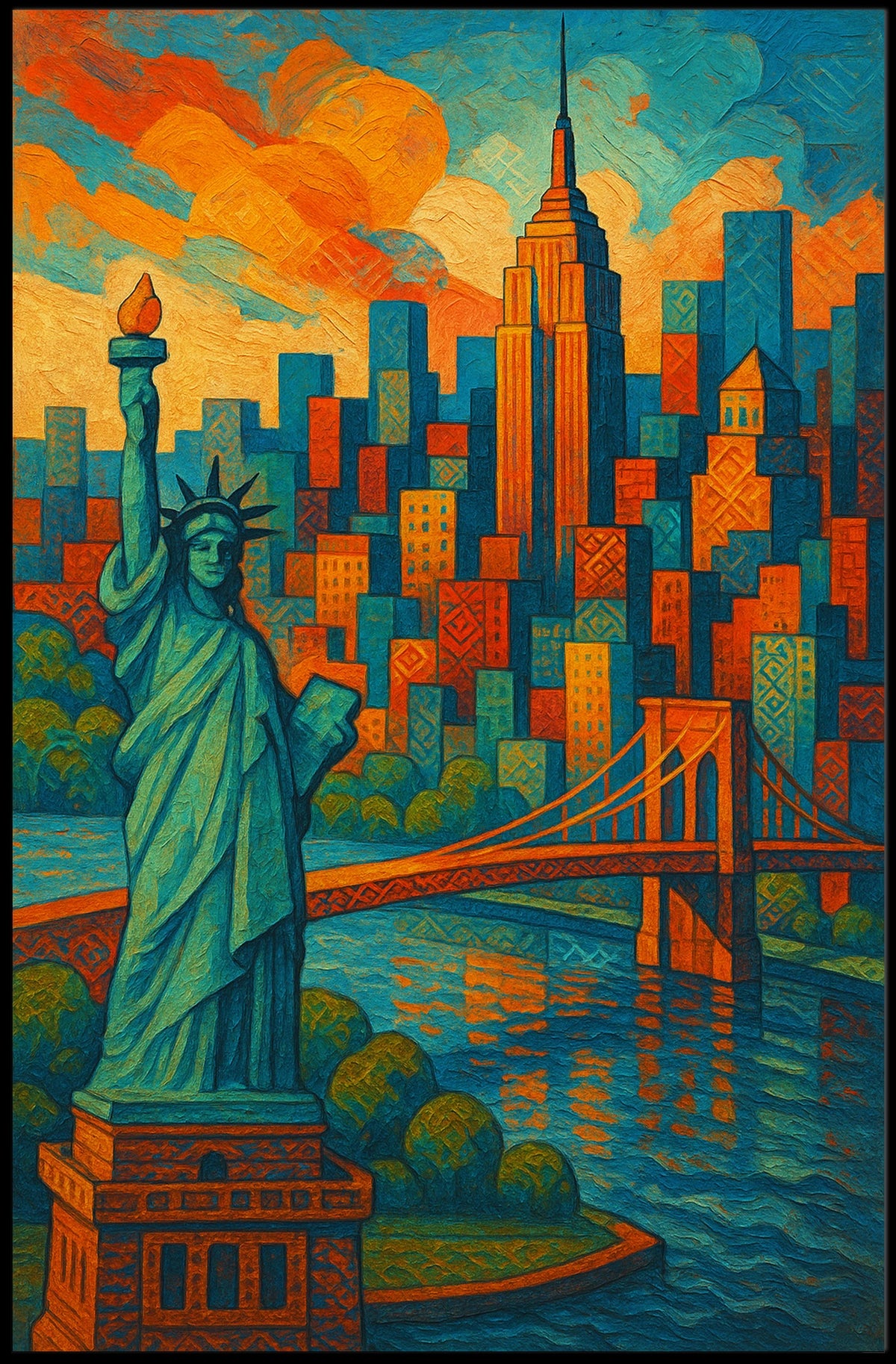 New York City Poster Abstract Vibrant Skyline Wall Art