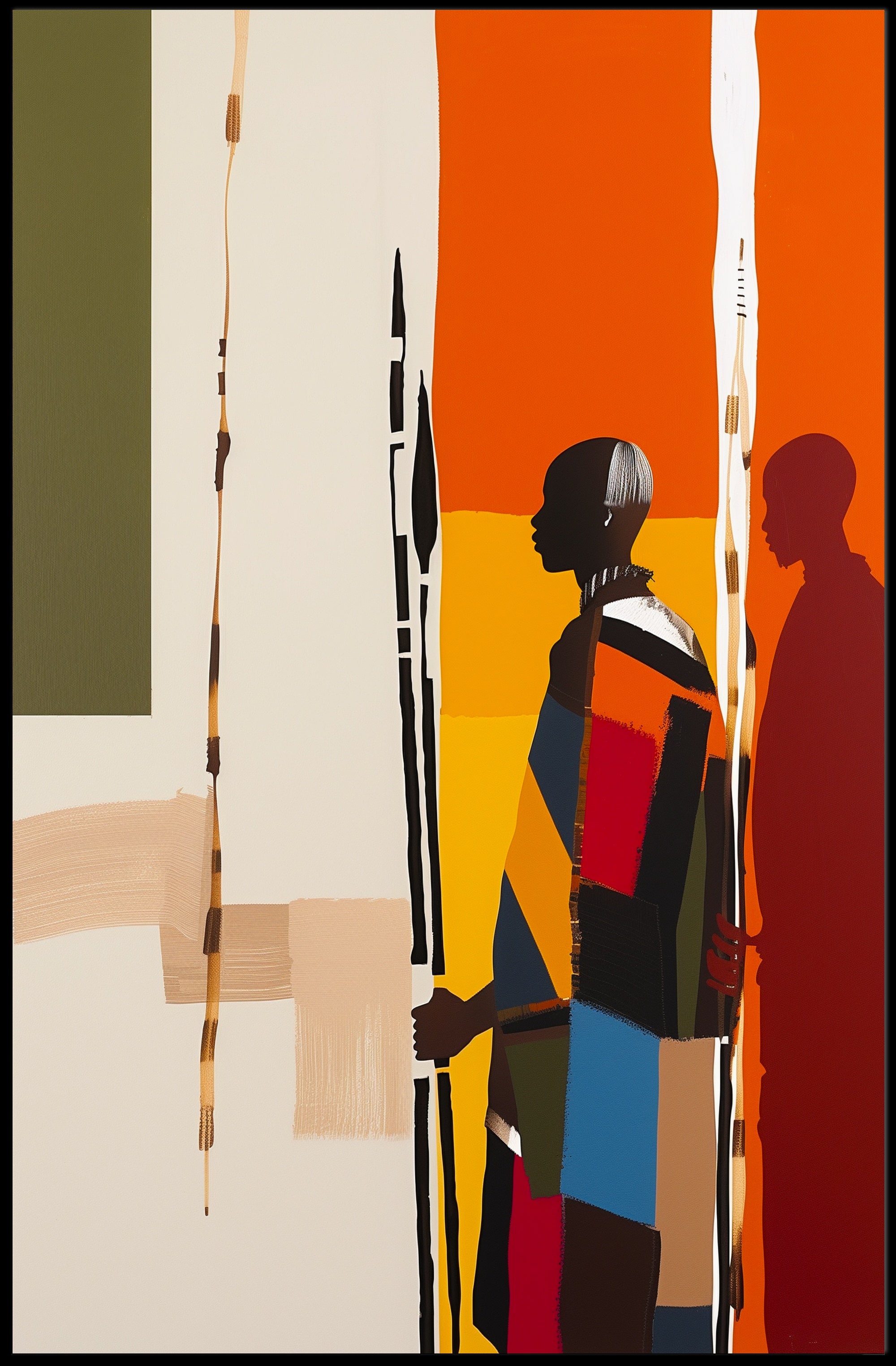 African Cultural Silhouettes Modern Abstract Artistic Poster