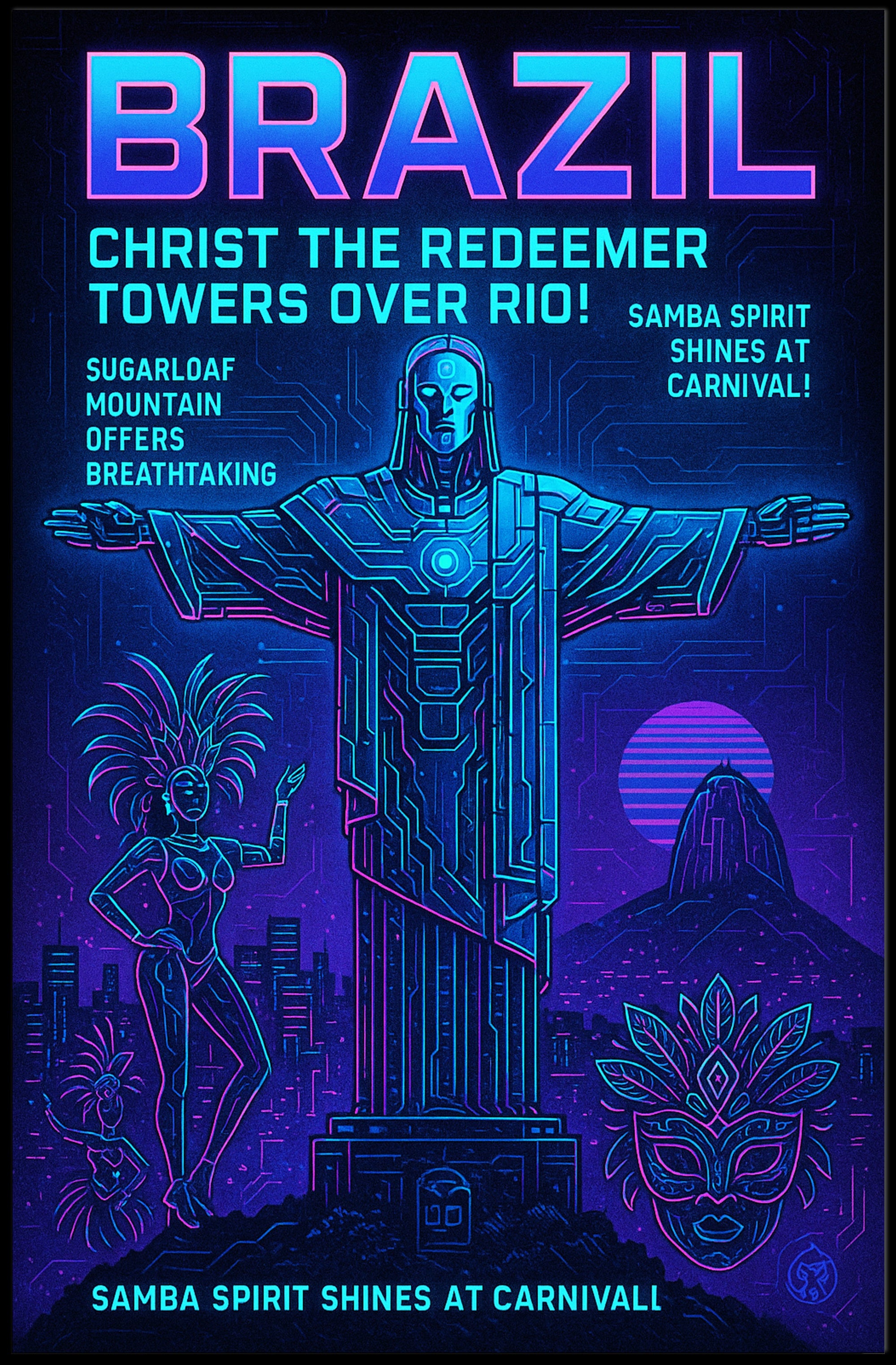 Brazil - Christ the Redeemer and Carnival Celebration Poster PosterGoat