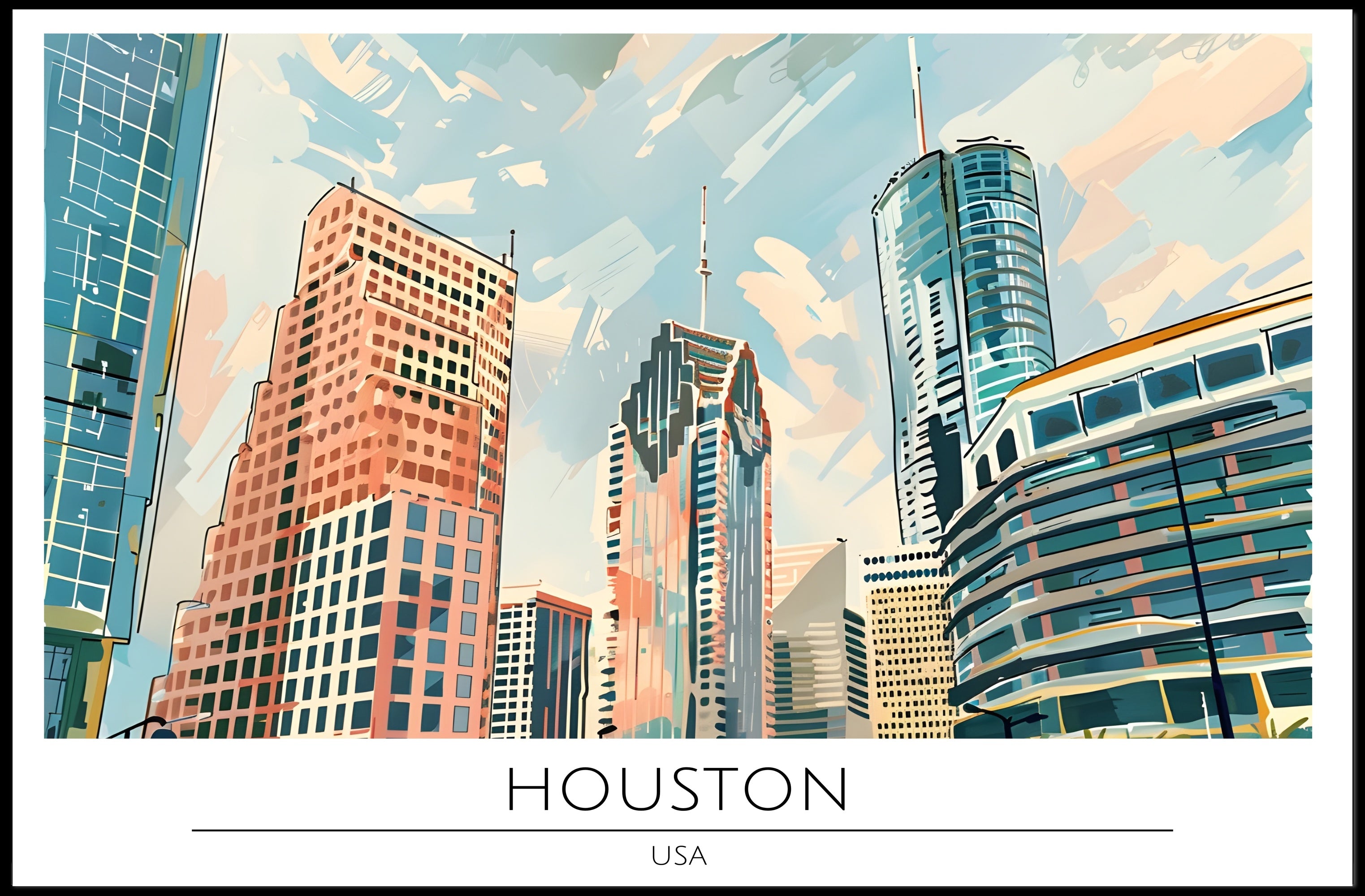 Houston Skyline Art Poster