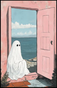 Ghostly Figure Ocean View Whimsical Surreal Pastel Poster