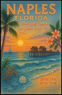Naples, Florida Where Gulf Breezes and Golden Sands Meet Poster