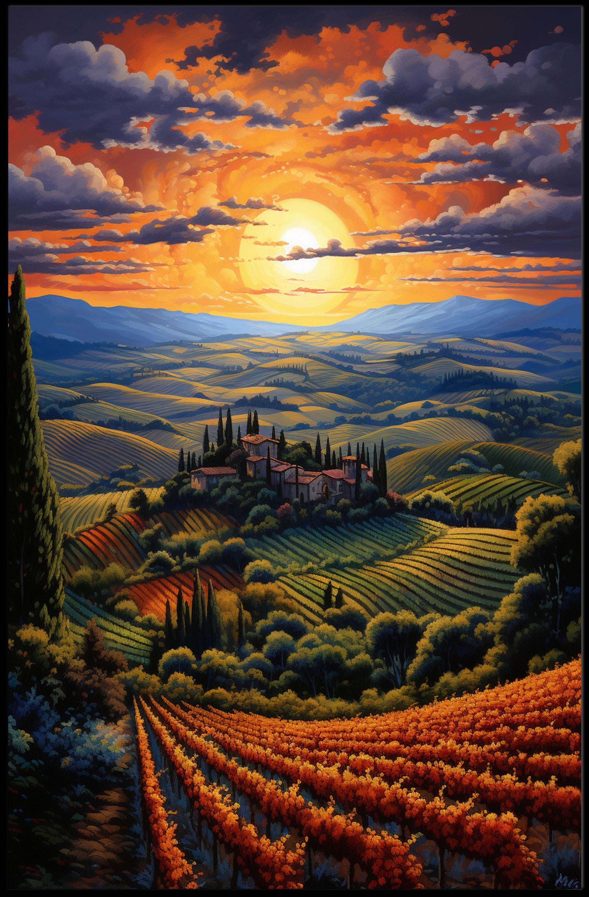 Sunset Over Tuscan Hills Poster