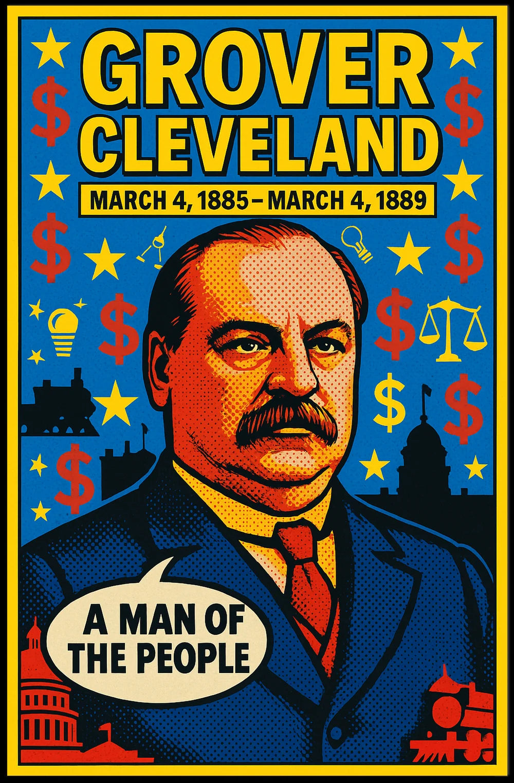 Grover Cleveland Pop Art Vintage Presidential Poster PosterGoat