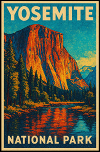 Yosemite Vintage Adventure El Capitan Landscape Retro Travel Art Deco Scenic Nature Lovers Poster