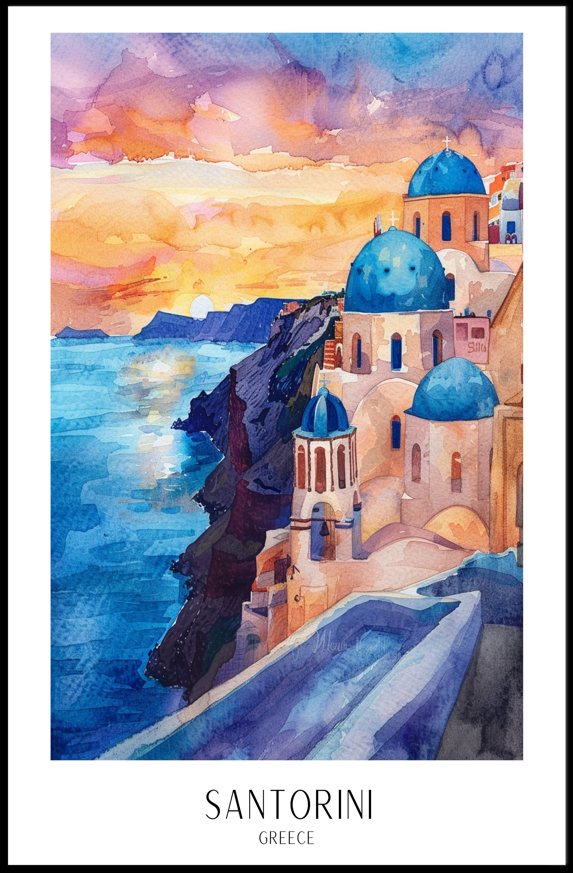 Santorini Sunset Dreamscape: Greek Travel Poster PosterGoat