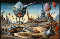 Surreal Alien Landscape with Futuristic Sci-Fi Poster