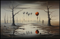 Surreal Landscape with Balloons and Figure Artistic Poster
