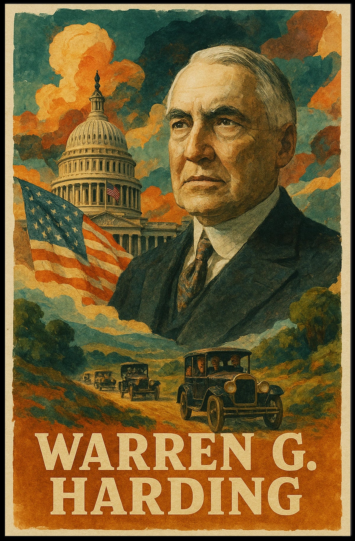 Warren G. Harding 29th President of the United States Layered Digital Collage Poster