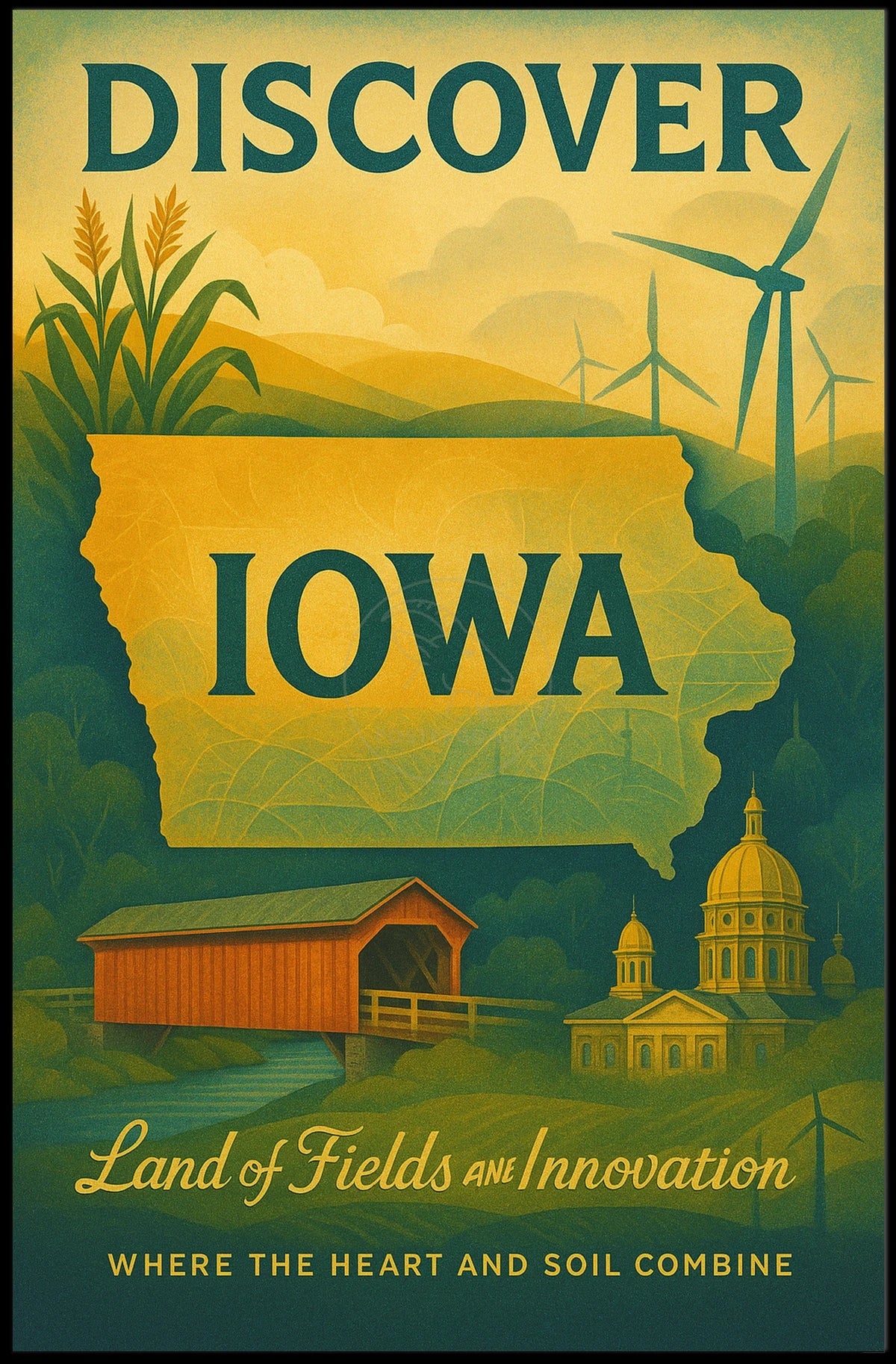 Discover Iowa: Vintage Travel Poster