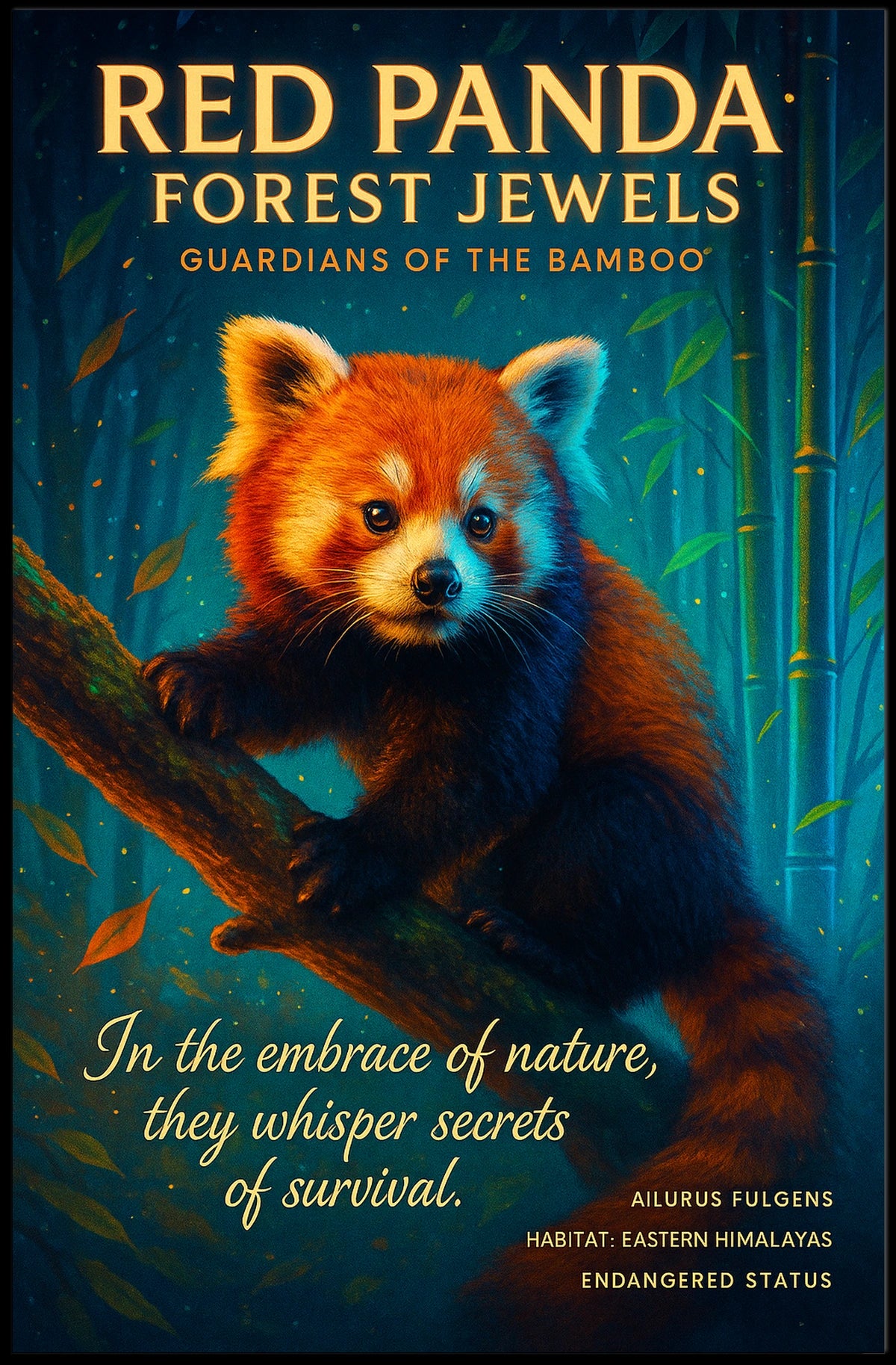 Red Panda Forest Jewels Poster