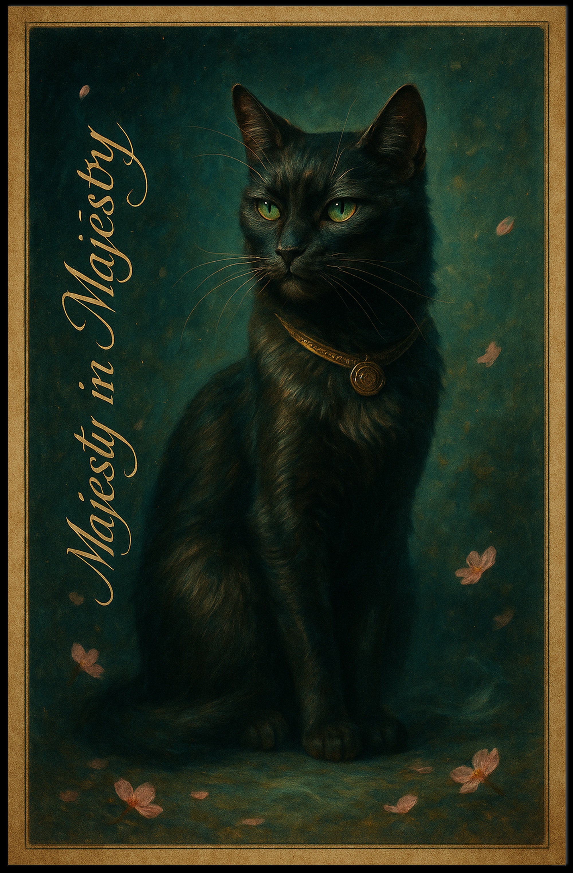 Majestic Black Cat with Gold Collar Animal Poster