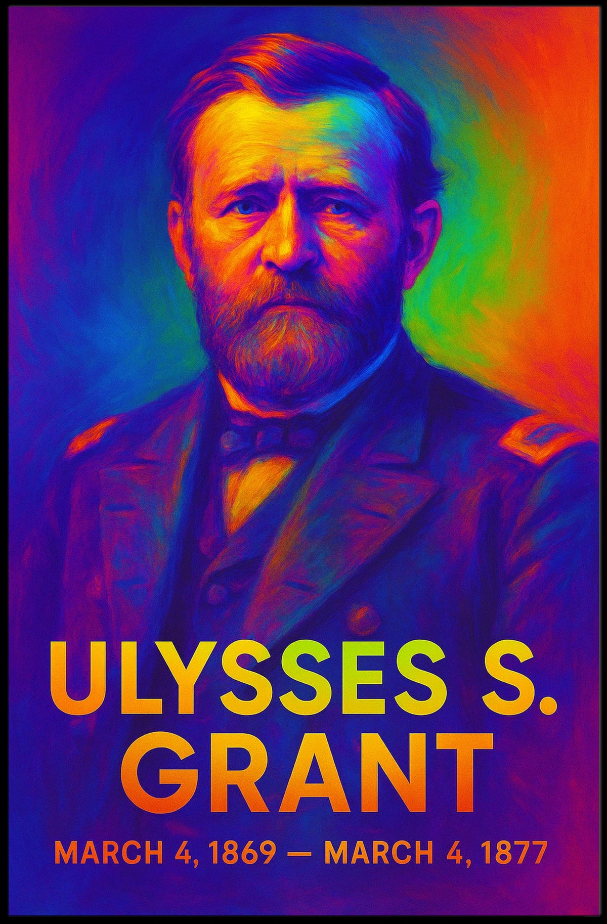 Ulysses S. Grant 18th President of the United States Neon Gradient Overlay Poster