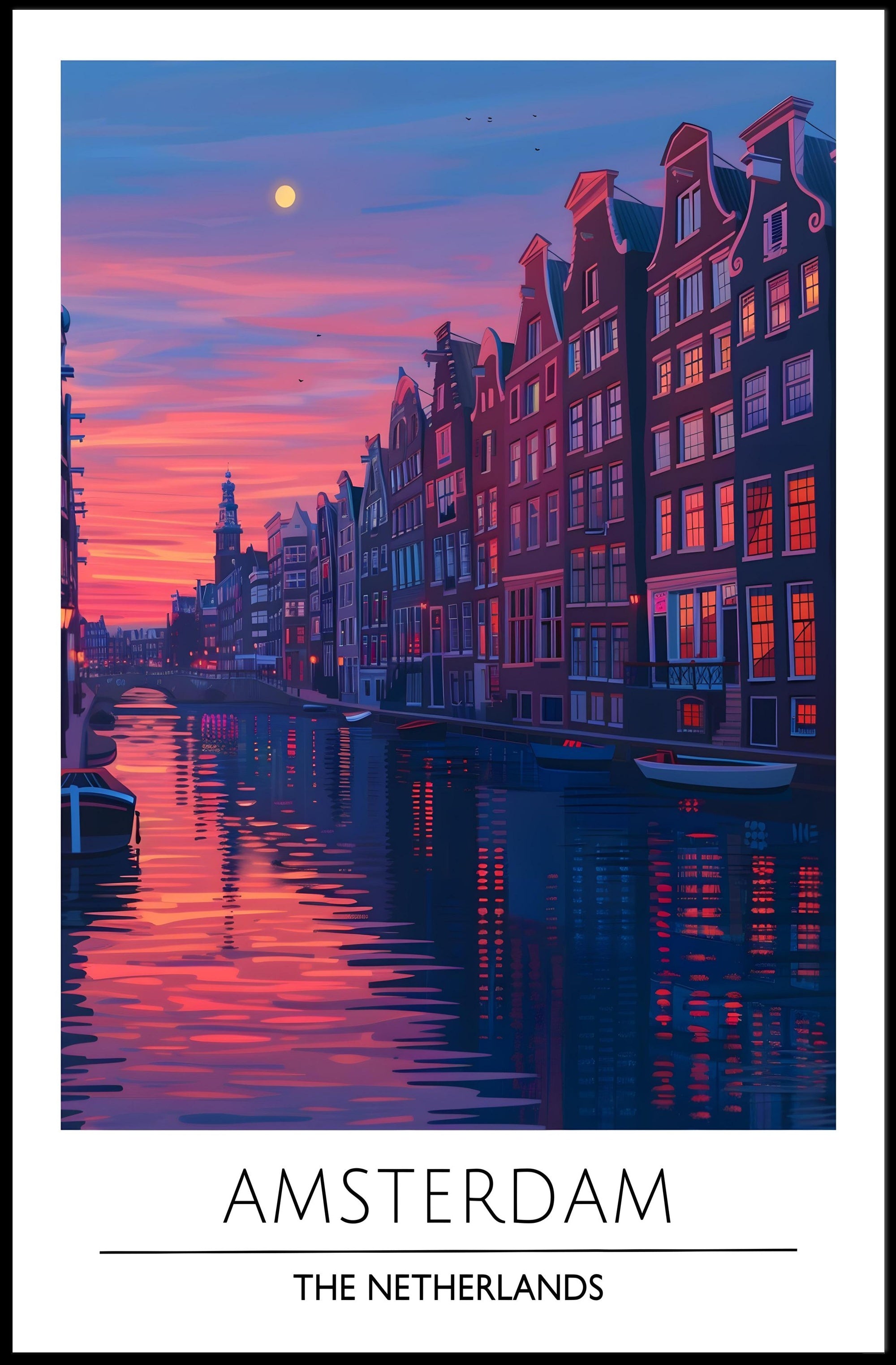 Amsterdam Evening Canal Scene: Urban or Cityscape Poster