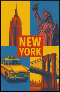 New York City Poster Vintage Landmarks Iconic Wall Art