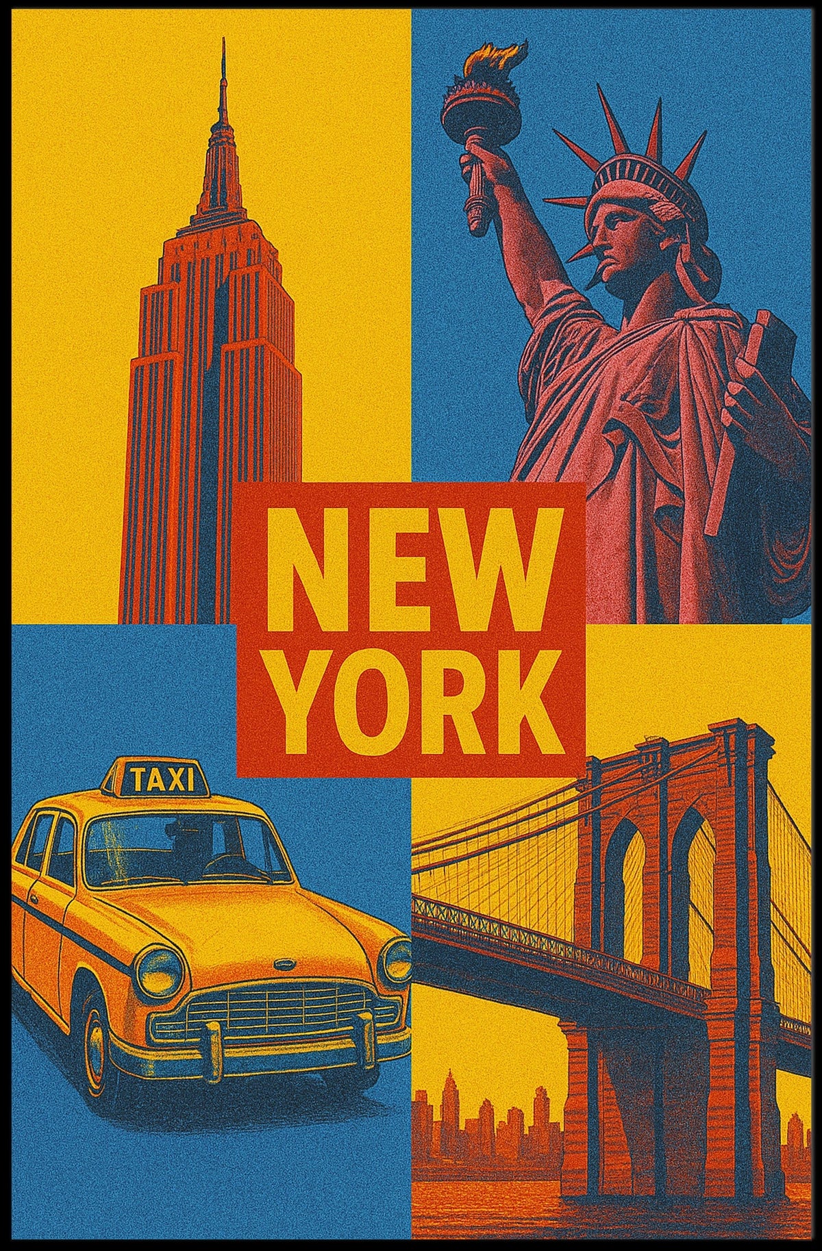 New York City Poster Vintage Landmarks Iconic Wall Art