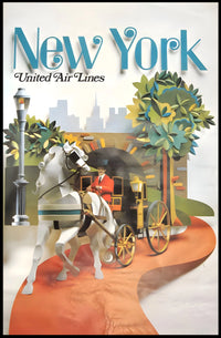 New York Skyline Carriage Travel Poster Vintage Wall Art