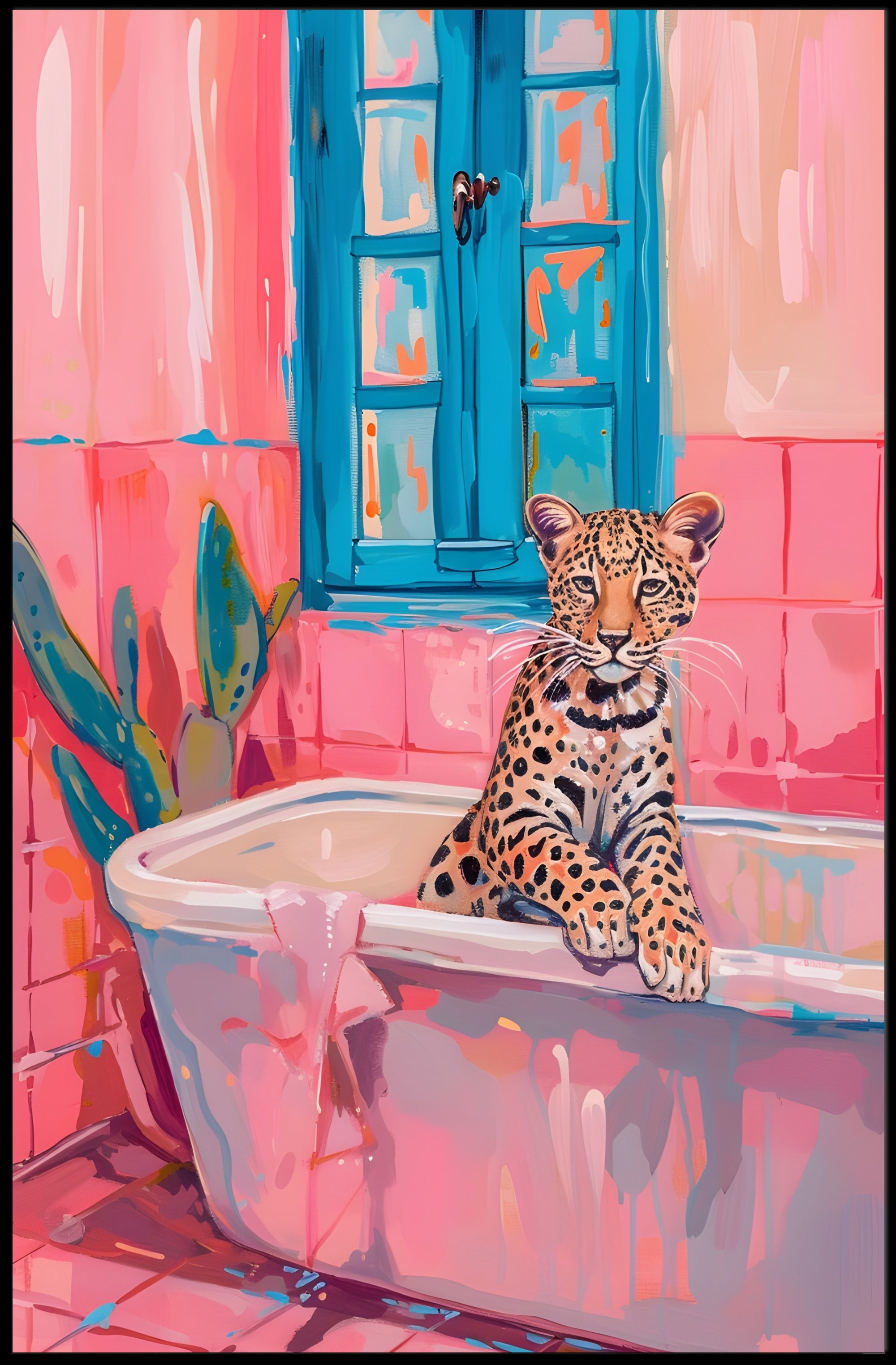 Leopard Bathtub Art Print for Animal Poster PosterGoat