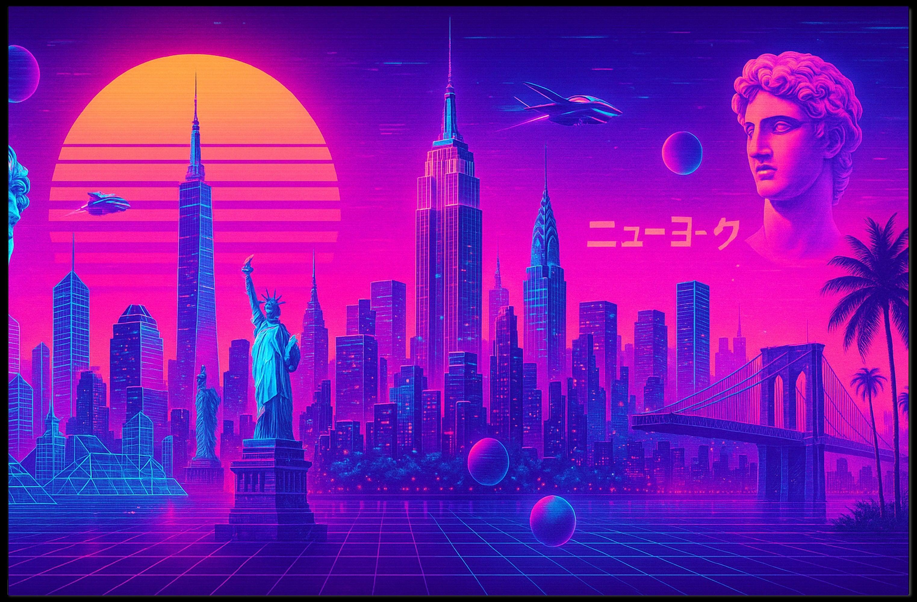 Neon New York Retro Futurism Poster Art Print