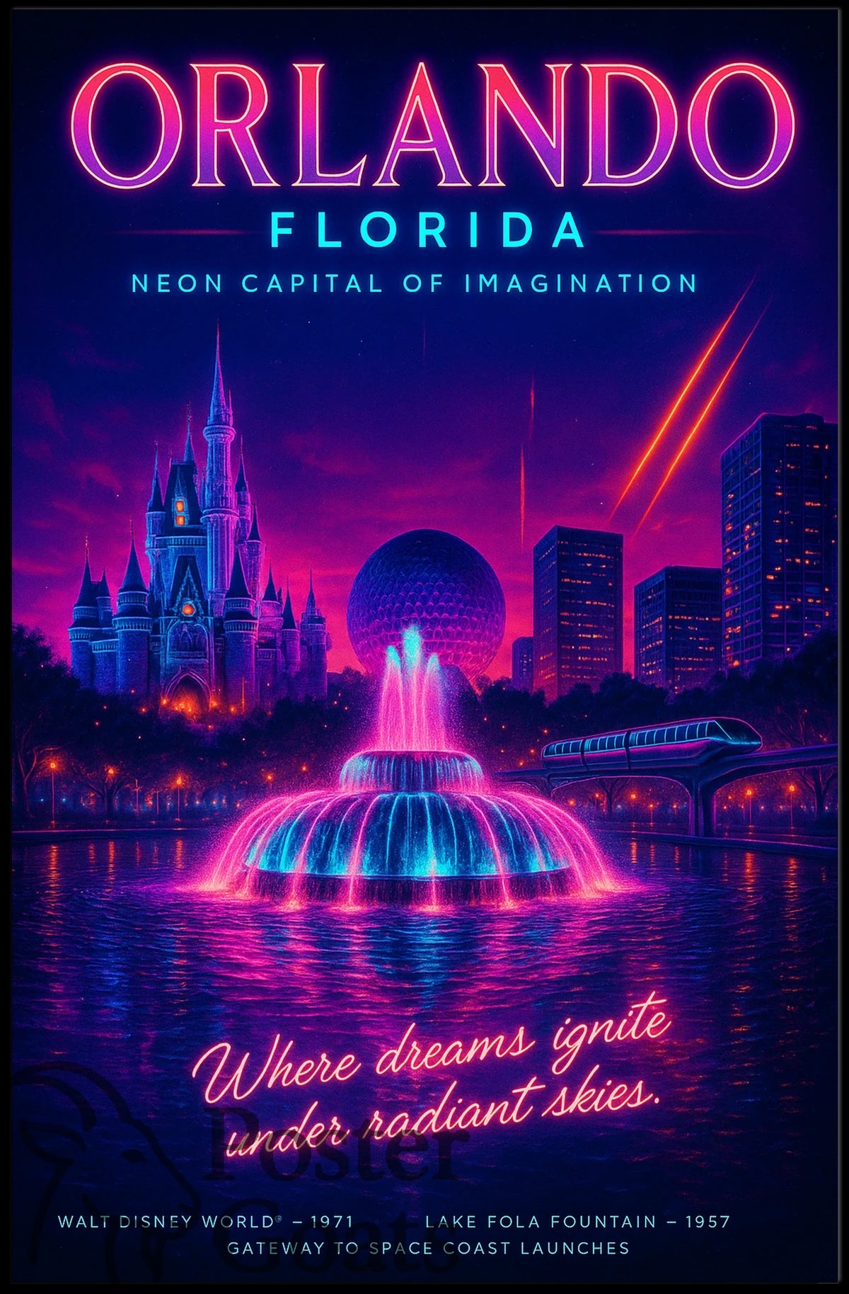 Orlando's Futuristic Neon Dreamscape: Urban Cityscape Poster