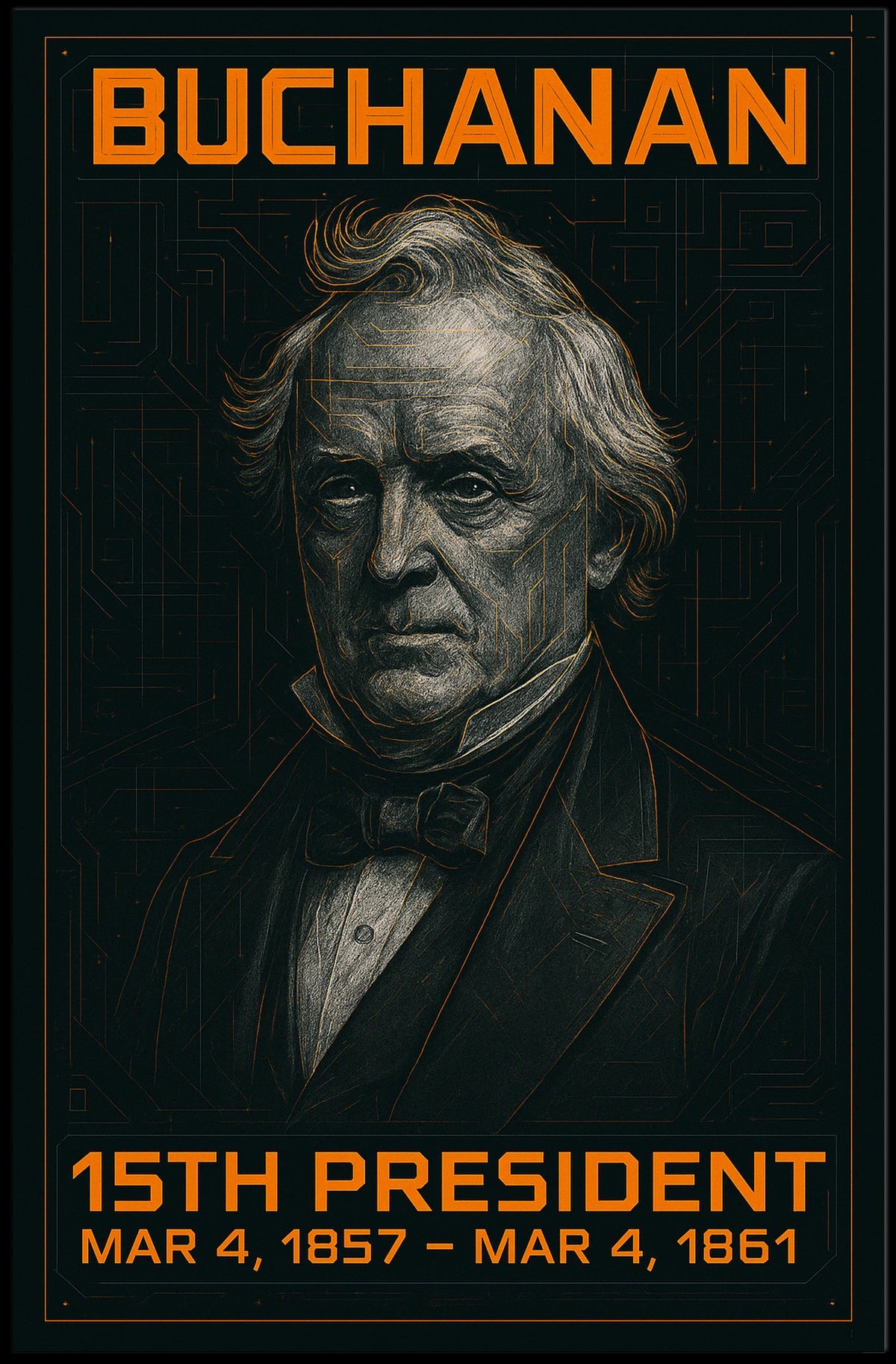 James Buchanan 15th President of the United States Techno Schematic Poster