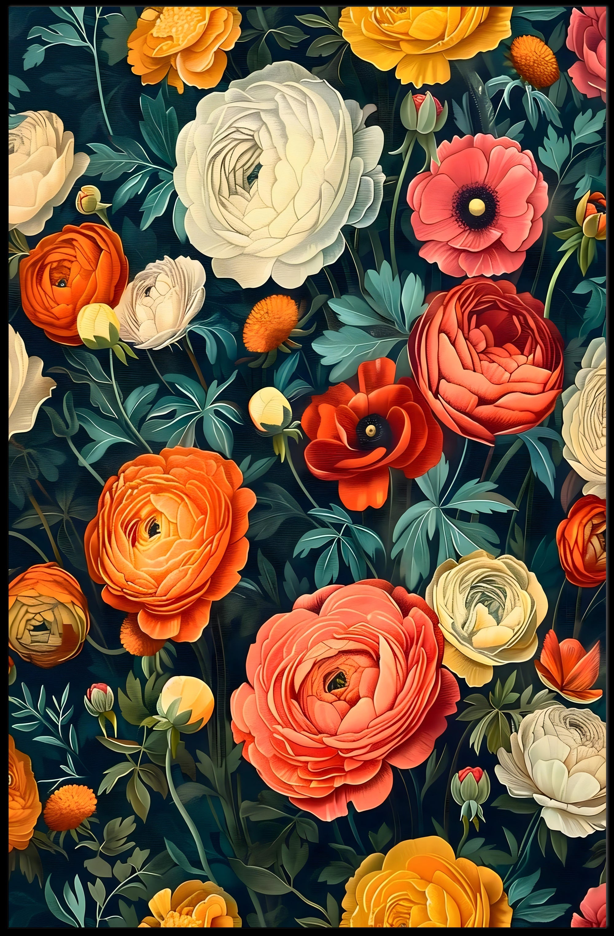 Floral Harmony in Modern Vintage Artistic Poster
