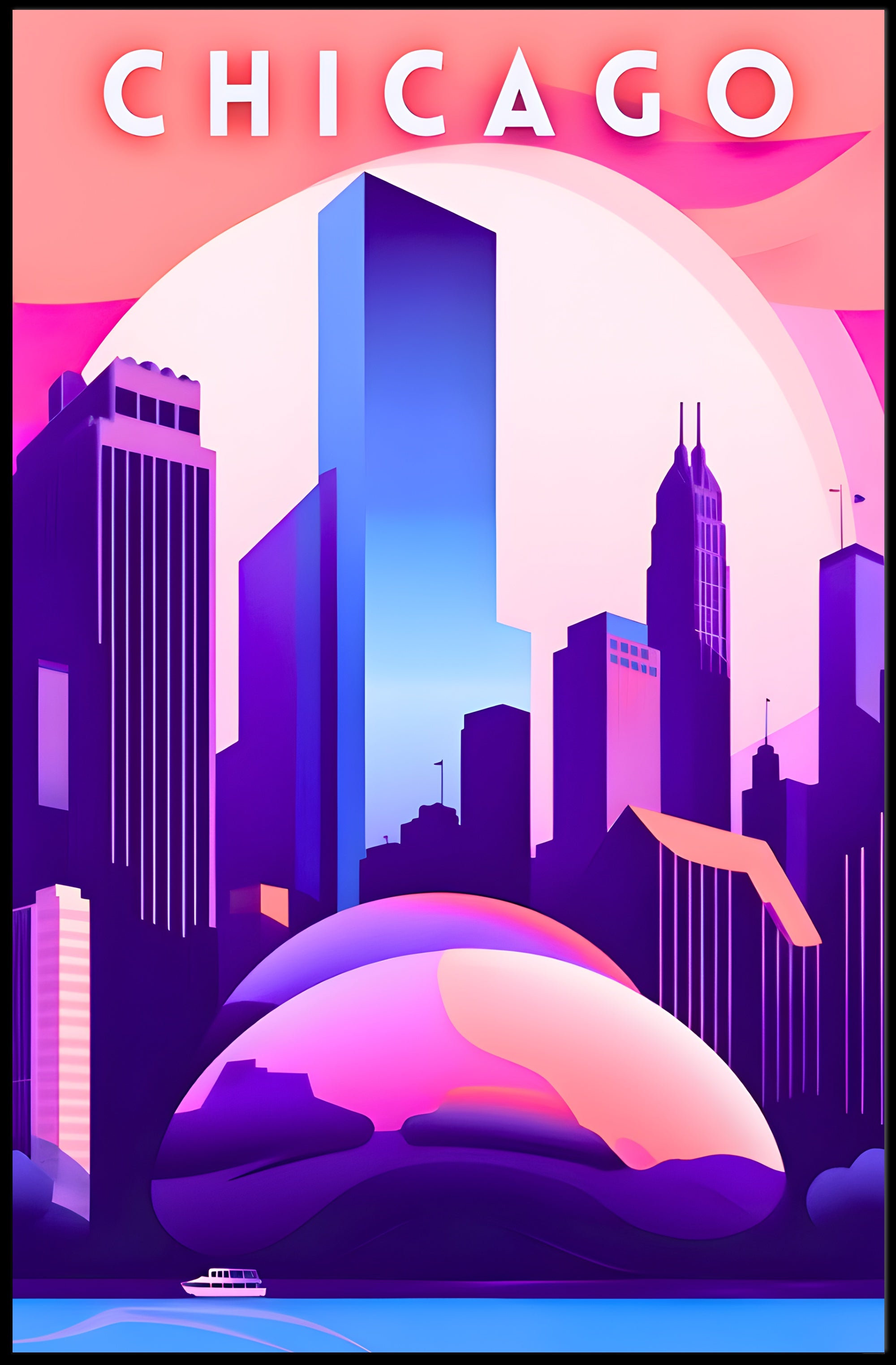 Chicago Skyline at Sunset: Urban Cityscape Poster