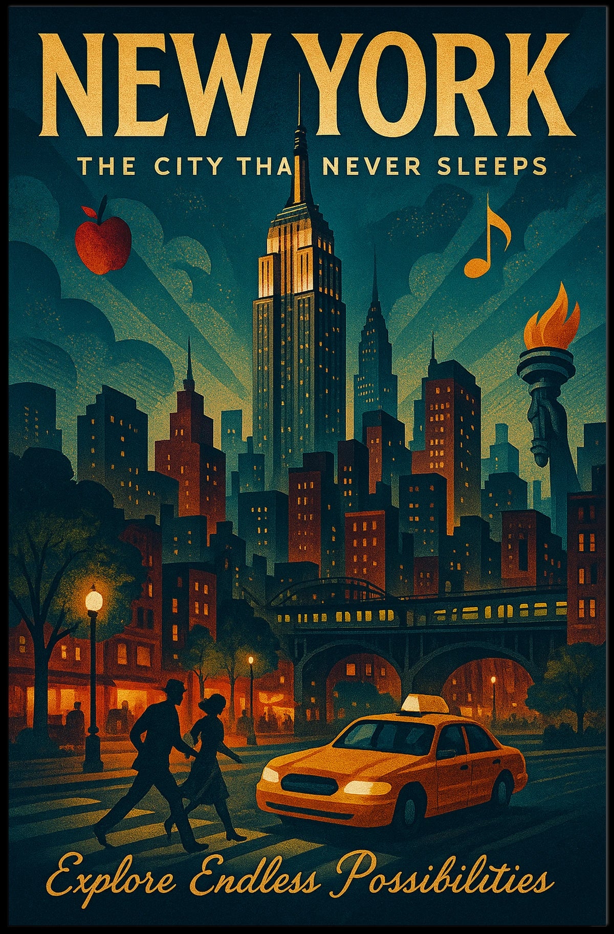 Explore New York City Skyline Poster Retro Wall Art