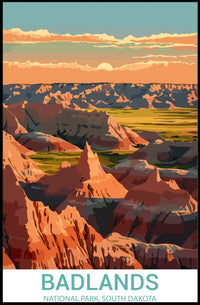 Stylized Sunset Badlands National Park Landscape Poster