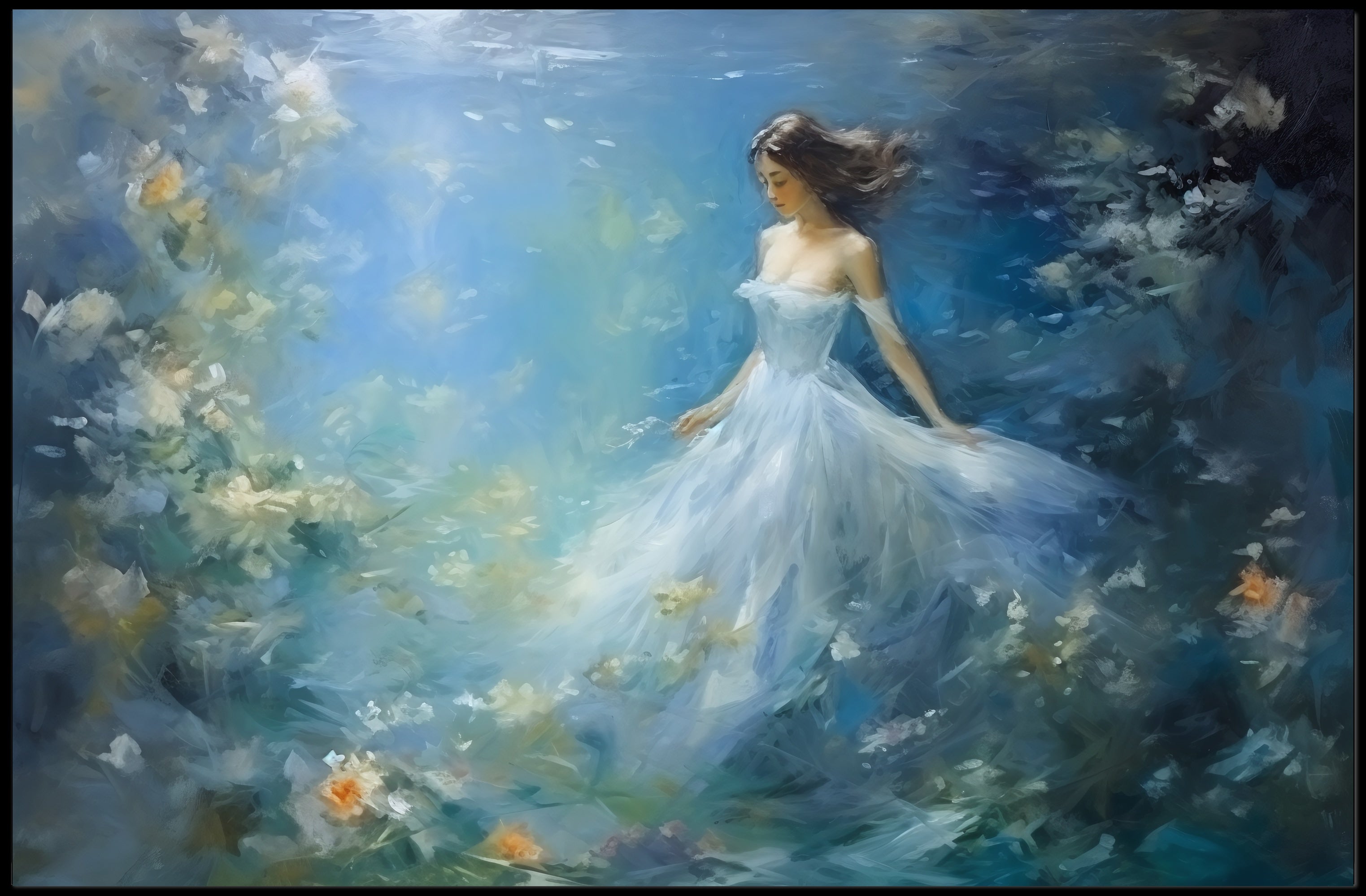 Ethereal Underwater Scene with Woman Fantasy or Mythology Poster