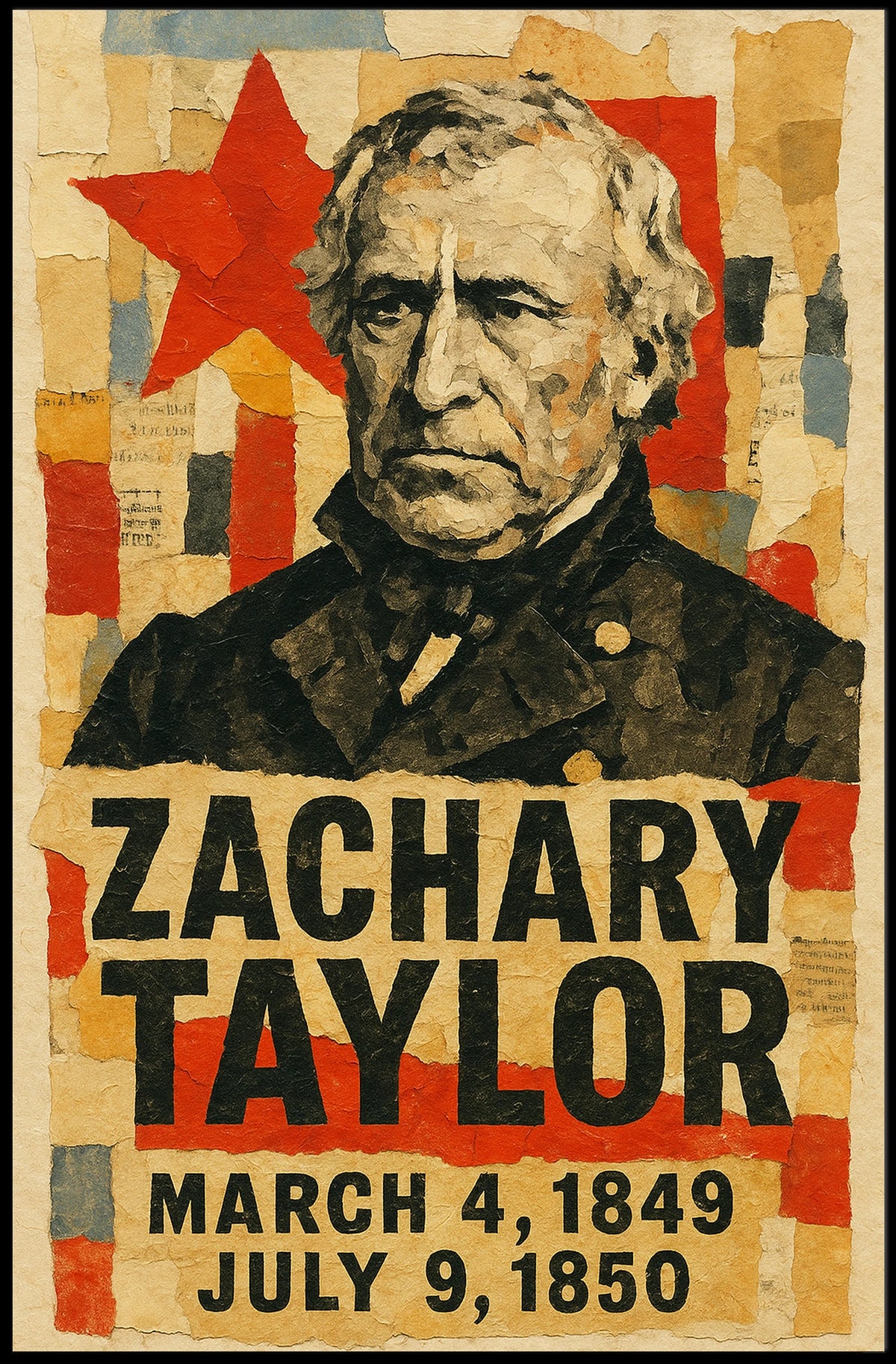 Zachary Taylor 12th President of the United States Layered paper Collage Poster