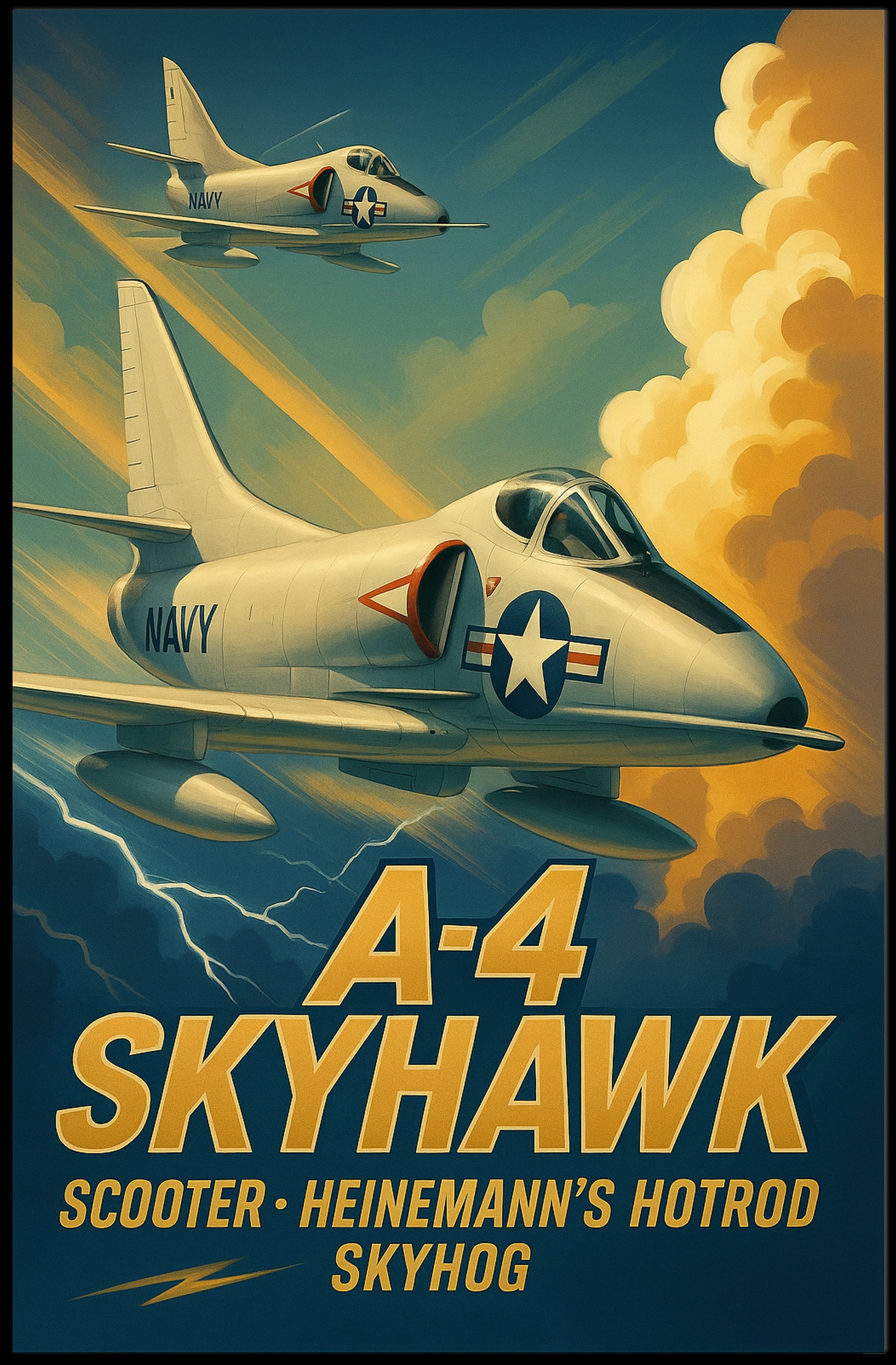 Skyhawk Jets Soaring Through Dramatic Sky Military Poster