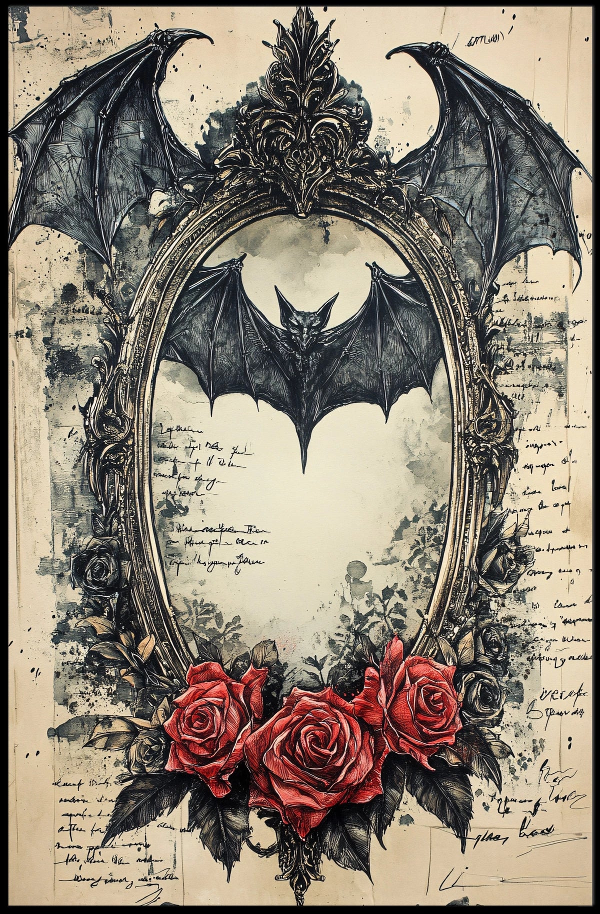 Gothic Bat Design Artistic Abstract and Pop Culture Poster