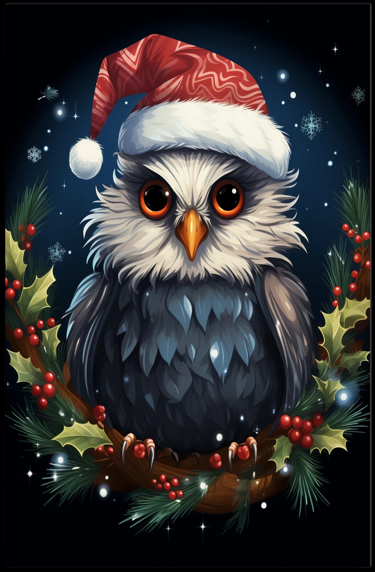 Whimsical Festive Owl Christmas Fantasy or Mythology Poster
