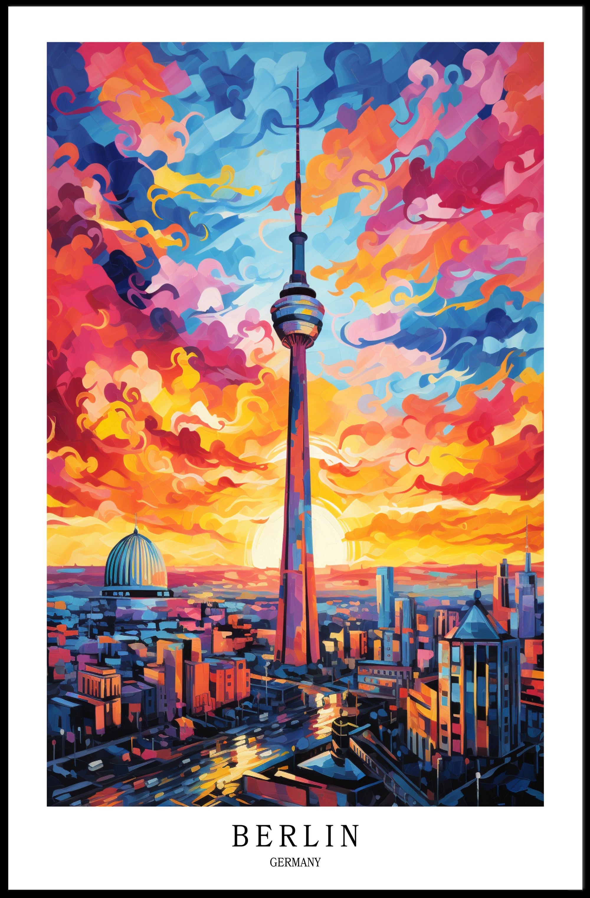Berlin Fernsehturm Vibrant Cityscape Urban or Cityscape Poster PosterGoat