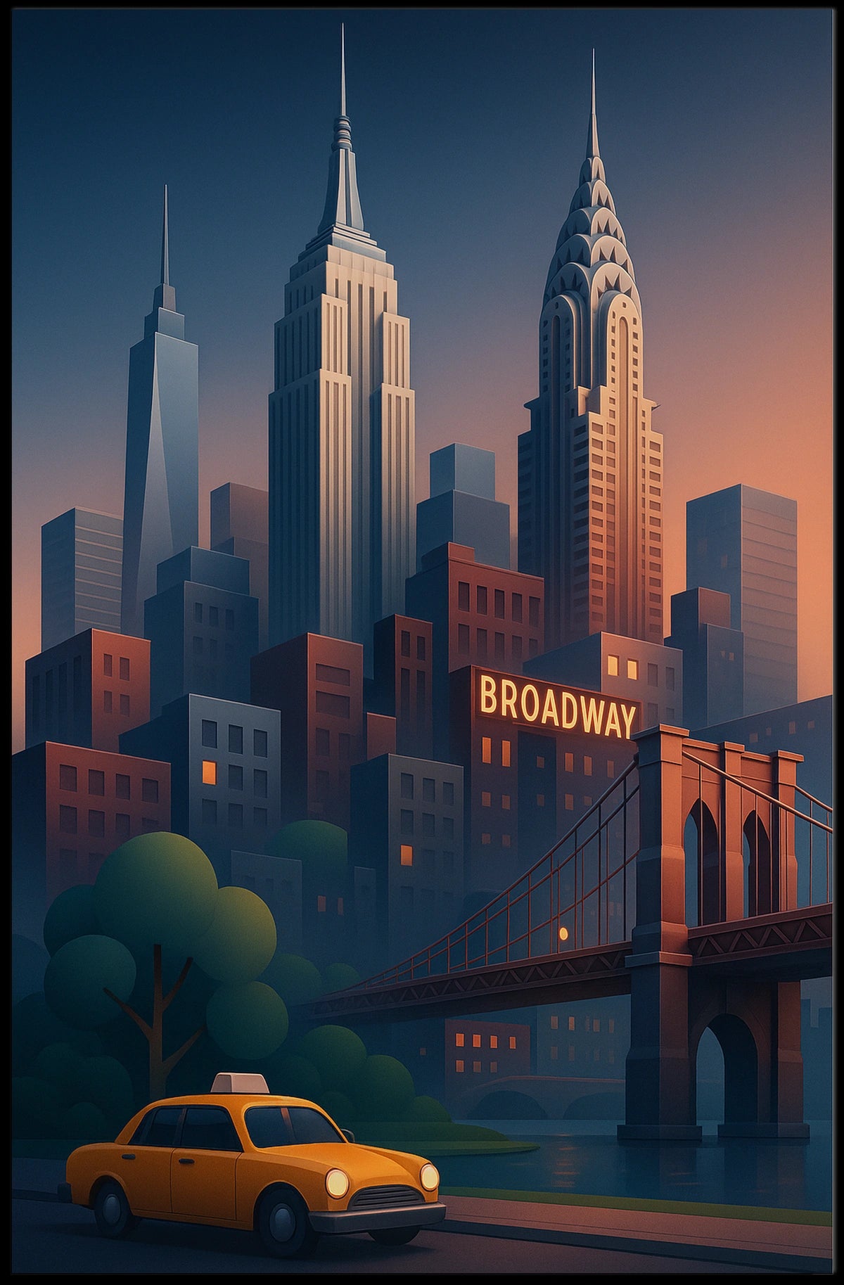 New York City Skyline Broadway Poster Modern Wall Art