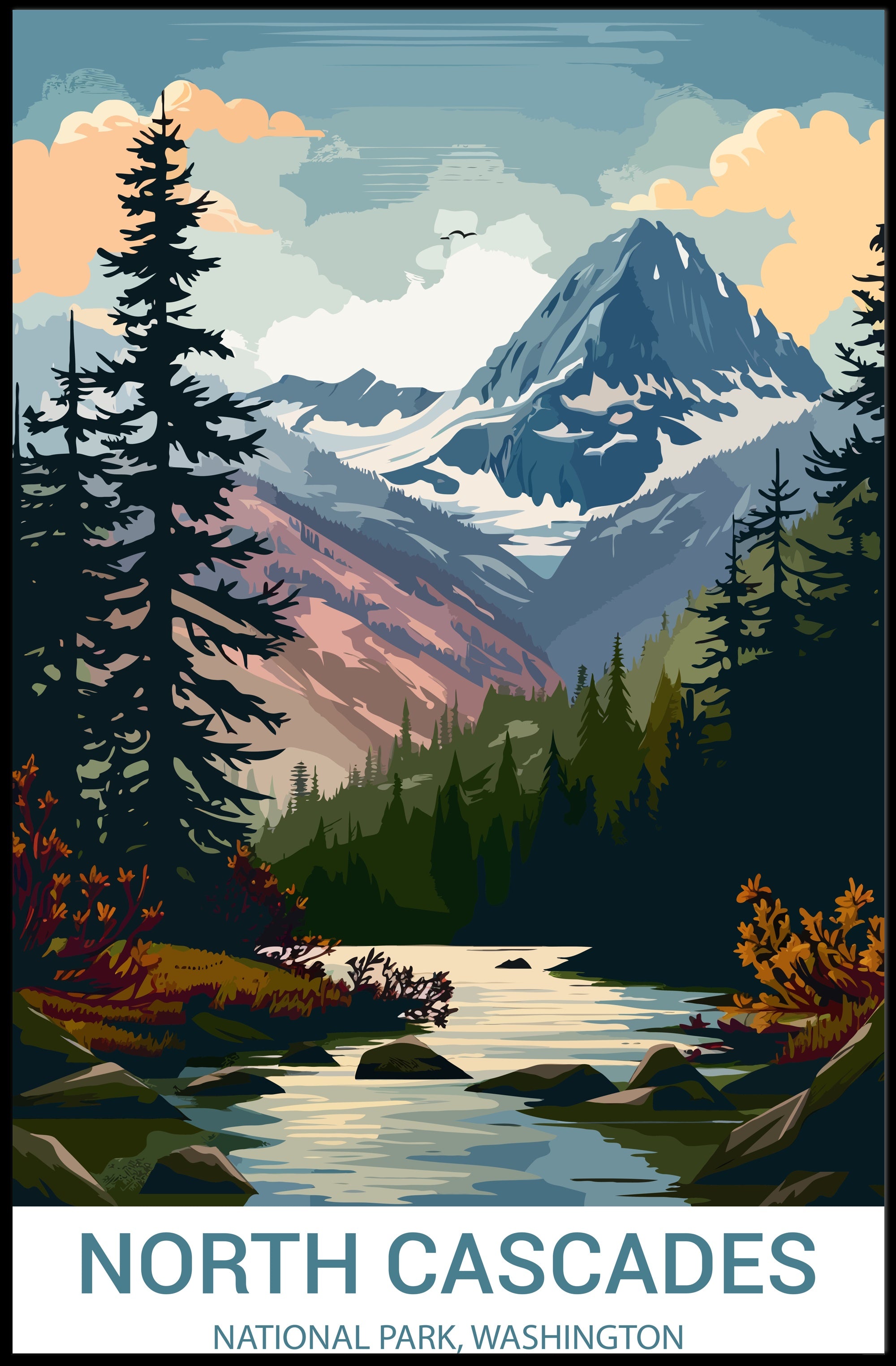 North Cascades Vintage Landscape Art National Park Poster